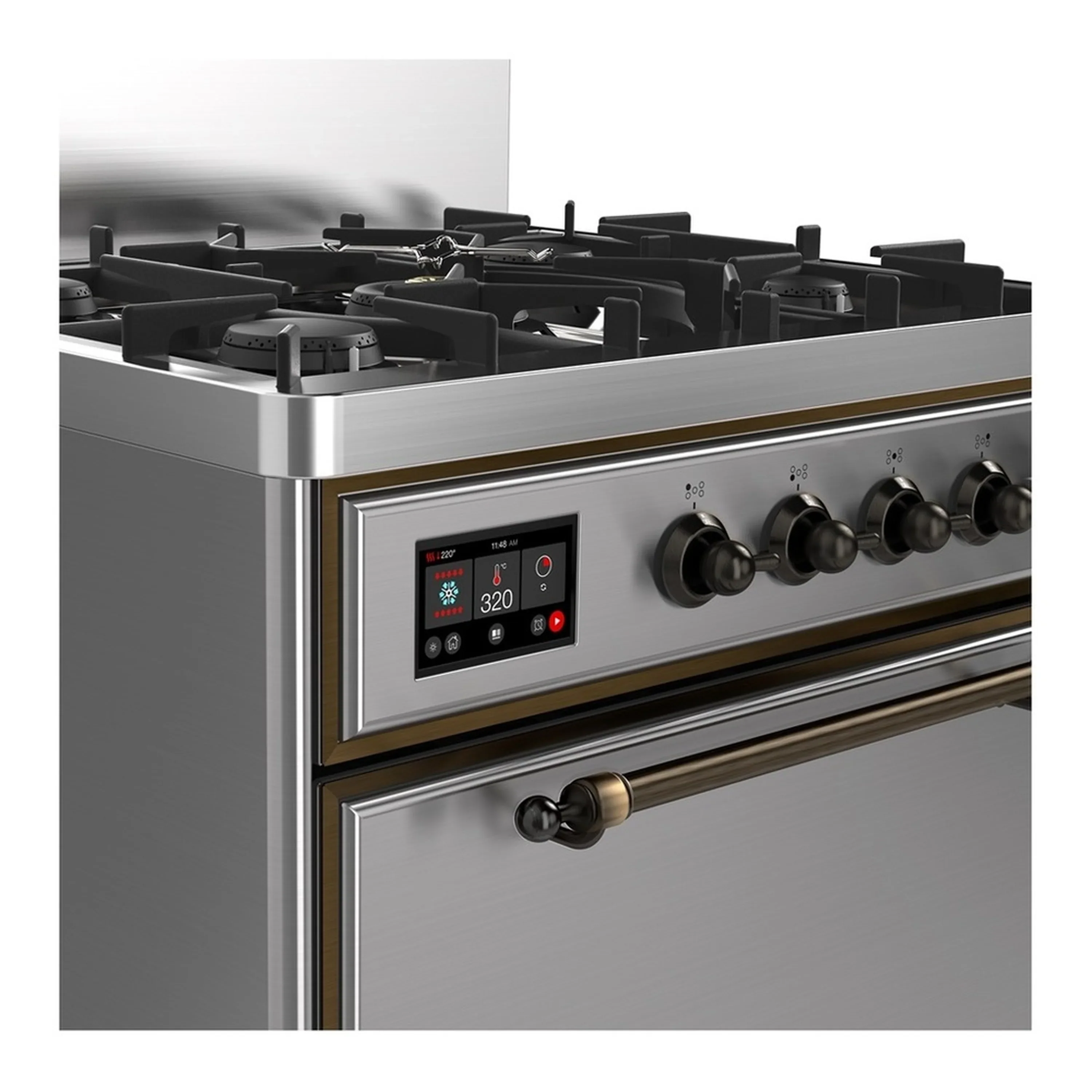 ILVE Majestic III 30-inch Dual Fuel Range with 5 Natural Gas Burner and Solid Door Electric Oven in Stainless Steel with Burnished Trim (UM30QNR3SSB) - Image 5