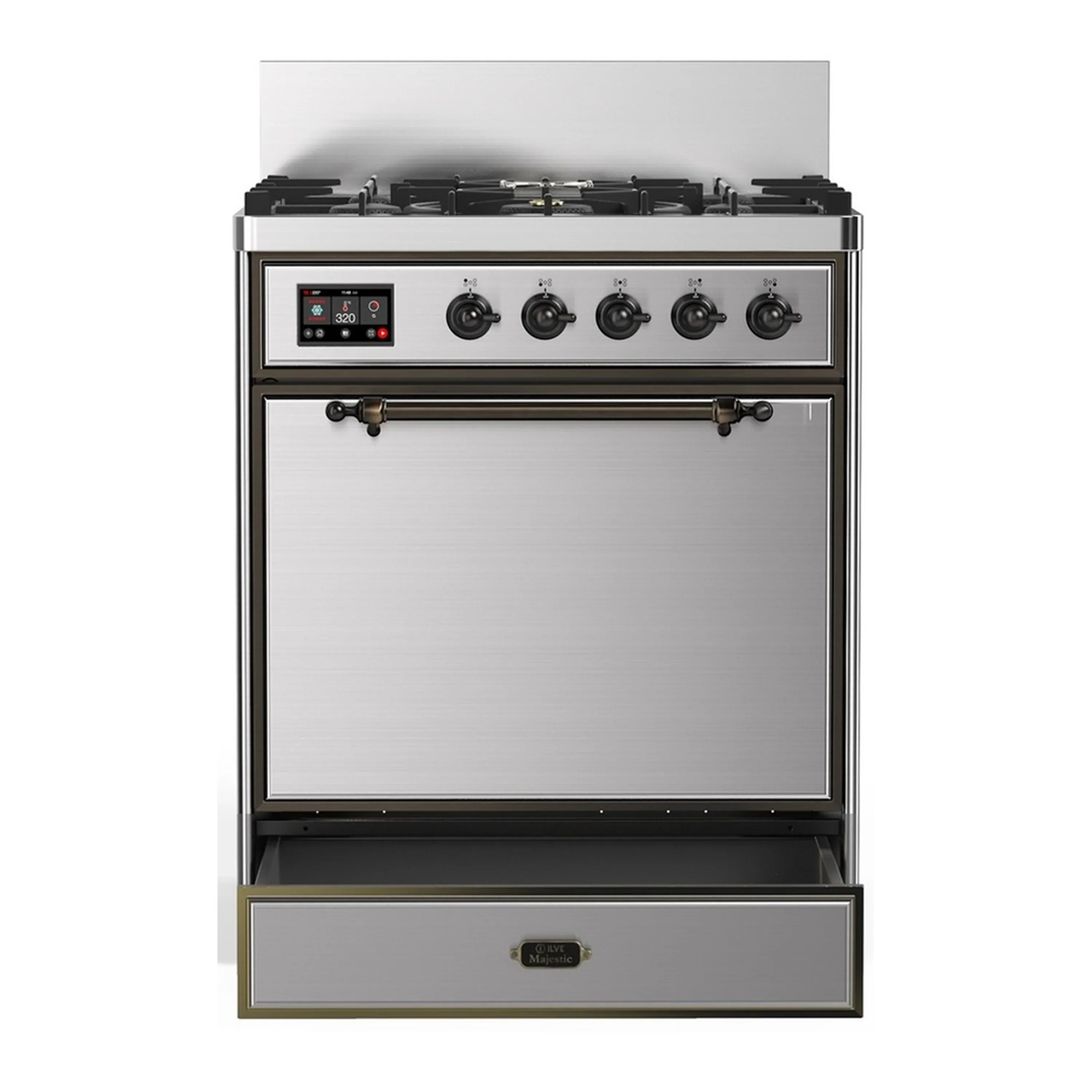 ILVE Majestic III 30-inch Dual Fuel Range with 5 Liquid Propane Burner and Solid Door Electric Oven in Stainless Steel with Burnished Trim (UM30QNR3SSBLP) - Image 3