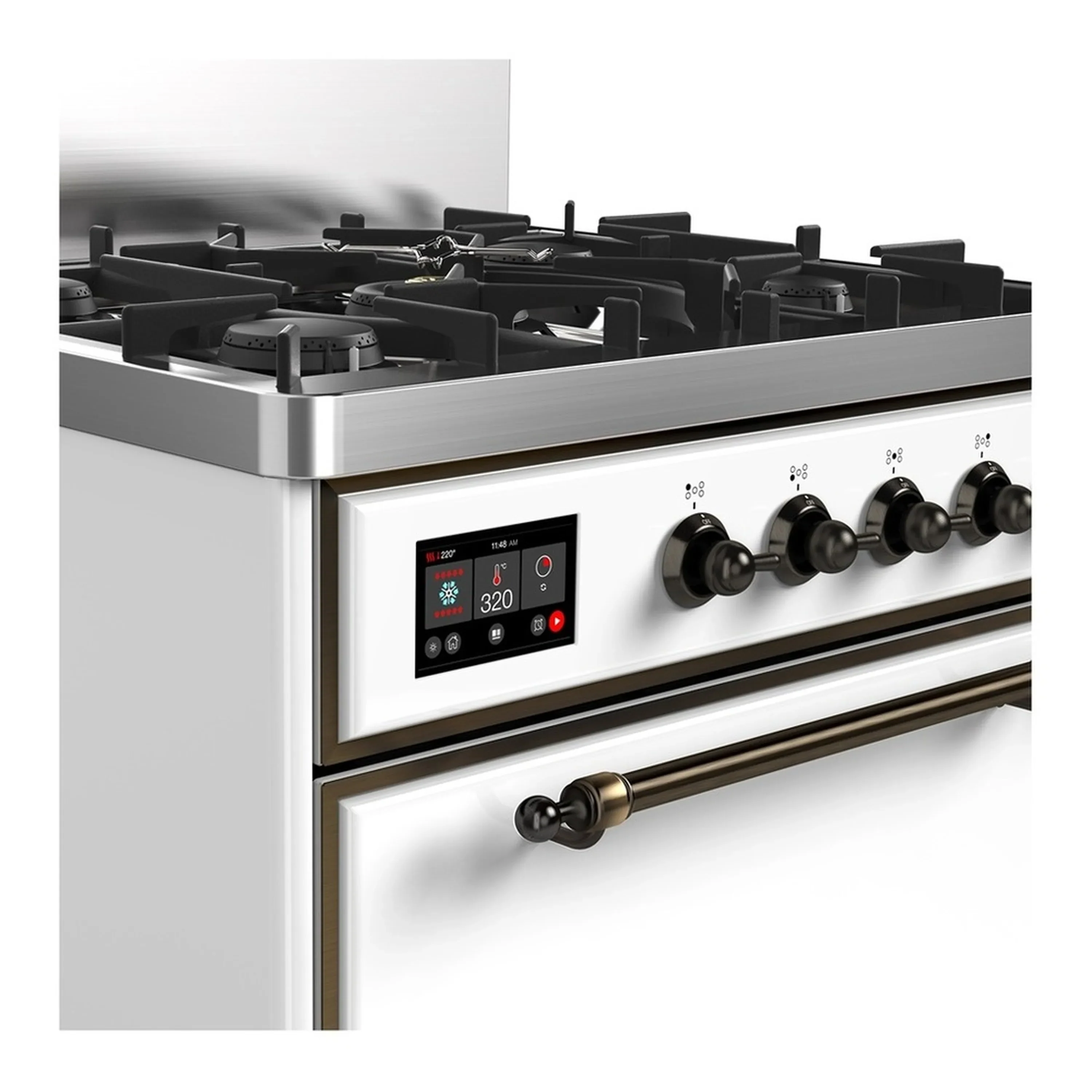 ILVE Majestic III 30-inch Dual Fuel Range with 5 Natural Gas Burner and Solid Door Electric Oven in White with Burnished Trim (UM30QNR3WHB) - Image 5