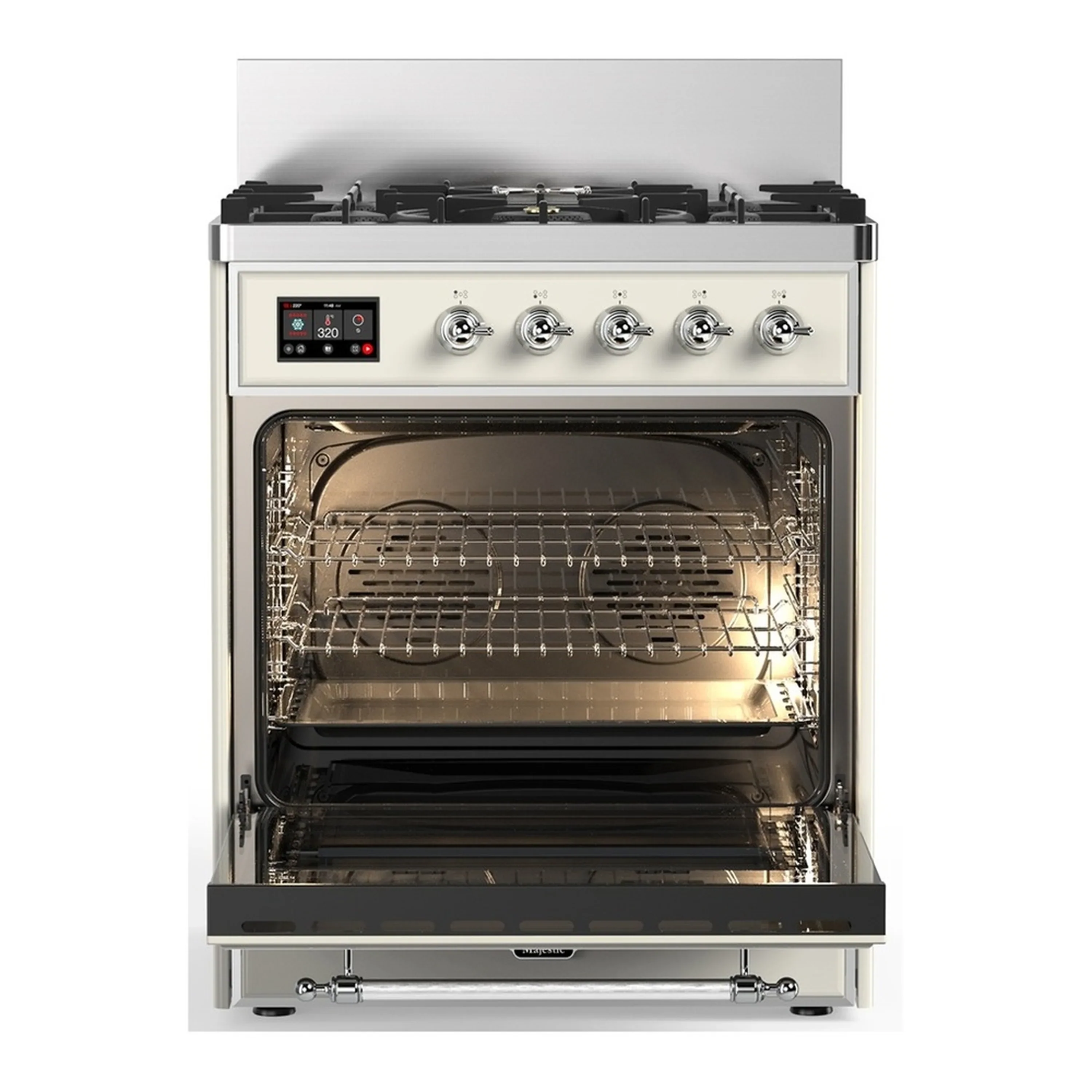 ILVE Majestic III 30-inch Dual Fuel Range with 5 Natural Gas Burner and Triple Glass Door Electric Oven in Antique White with Chrome Trim (UM30NR3AWC) - Image 4