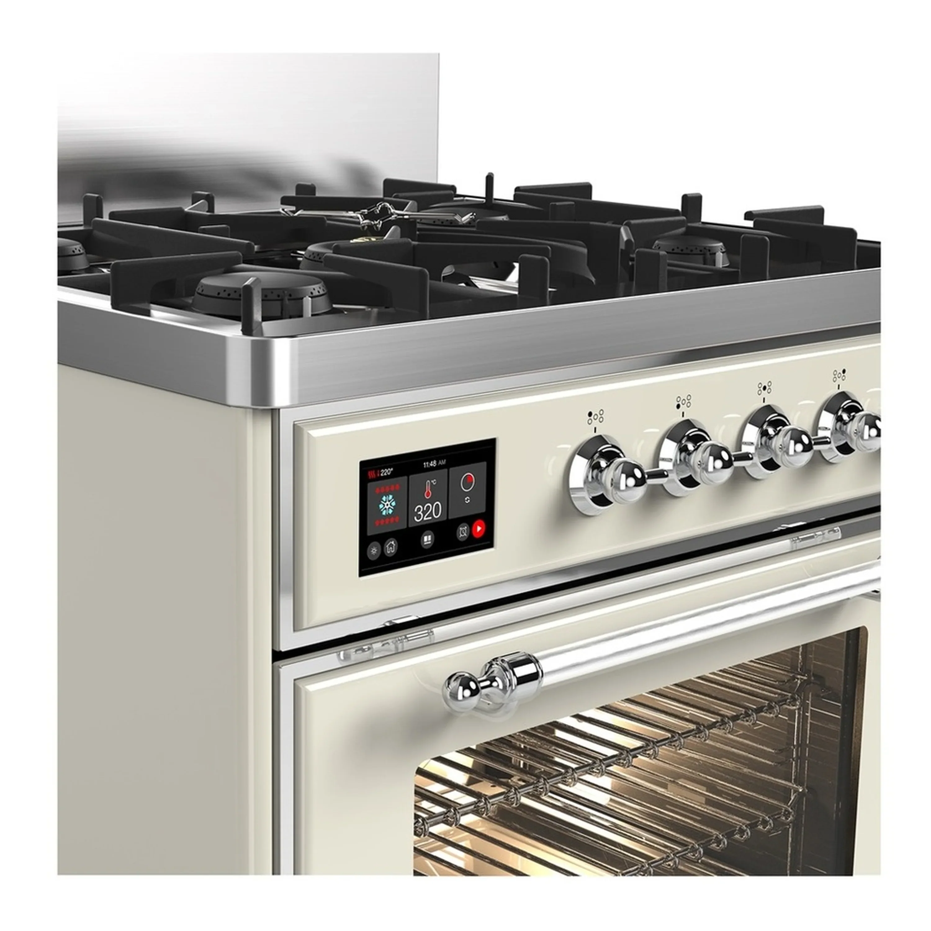 ILVE Majestic III 30-inch Dual Fuel Range with 5 Natural Gas Burner and Triple Glass Door Electric Oven in Antique White with Chrome Trim (UM30NR3AWC) - Image 5