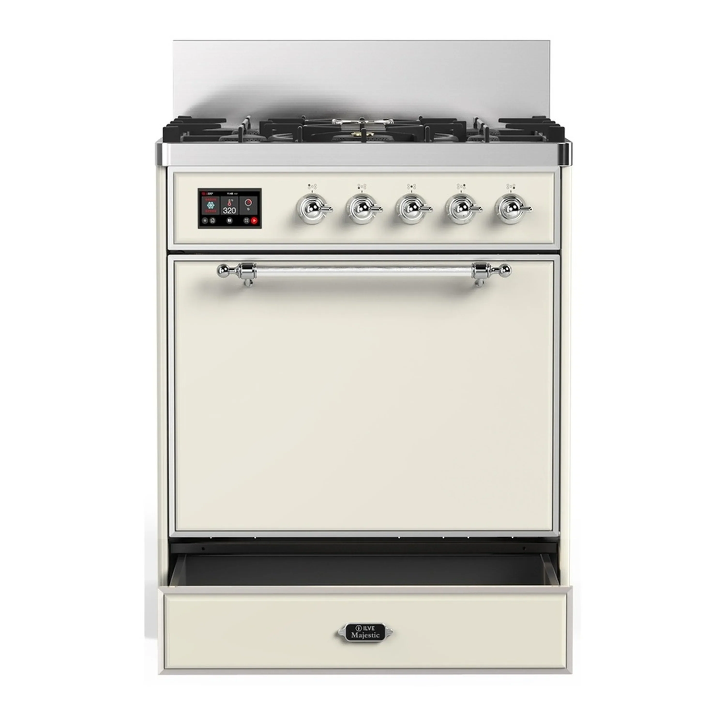 ILVE Majestic III 30-inch Dual Fuel Range with 5 Liquid Propane Burner and Solid Door Electric Oven in Antique White with Chrome Trim (UM30QNR3AWCLP) - Image 3