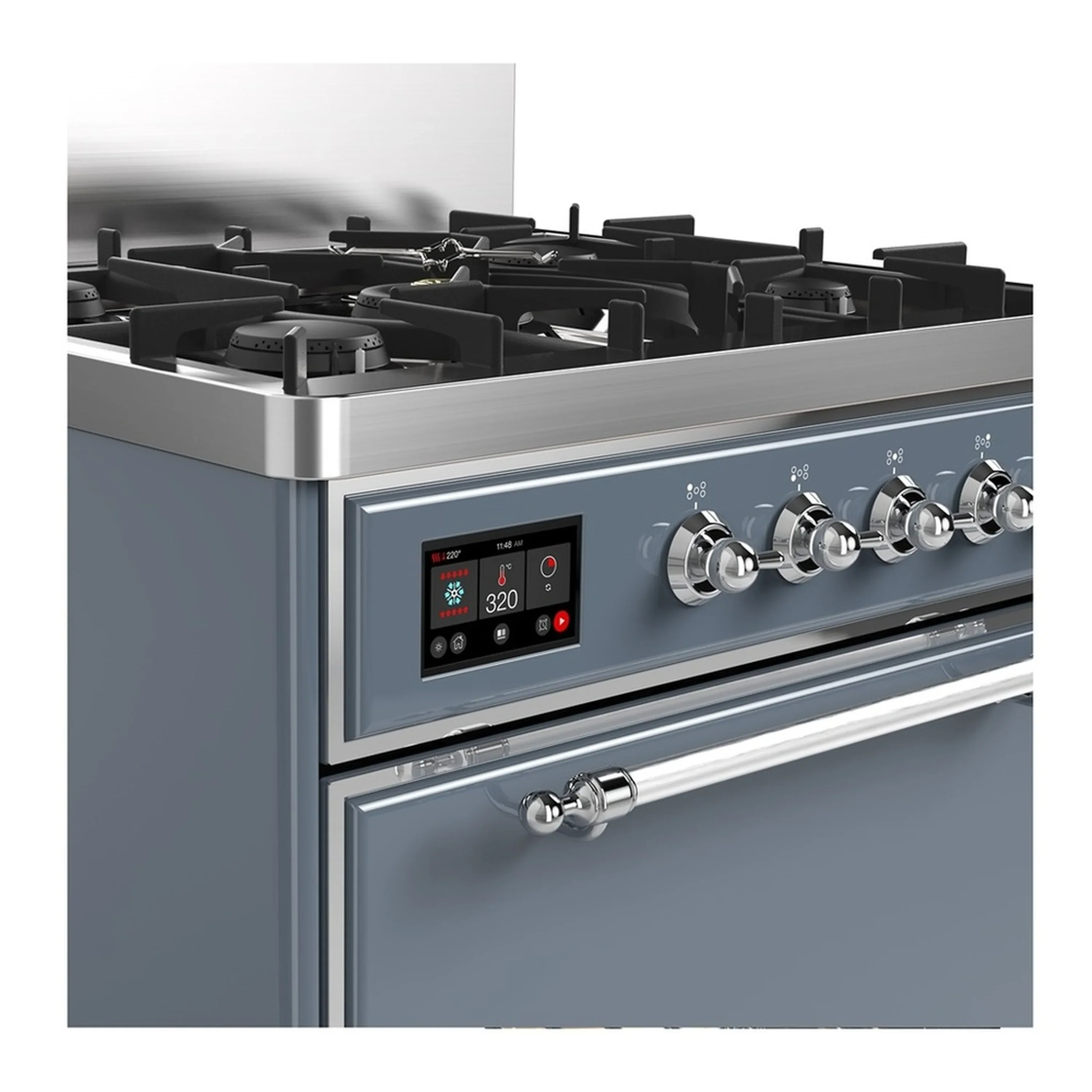 ILVE Majestic III 30-inch Dual Fuel Range with 5 Natural Gas Burner and Solid Door Electric Oven in Blue Grey with Chrome Trim (UM30QNR3BGC) - Image 5