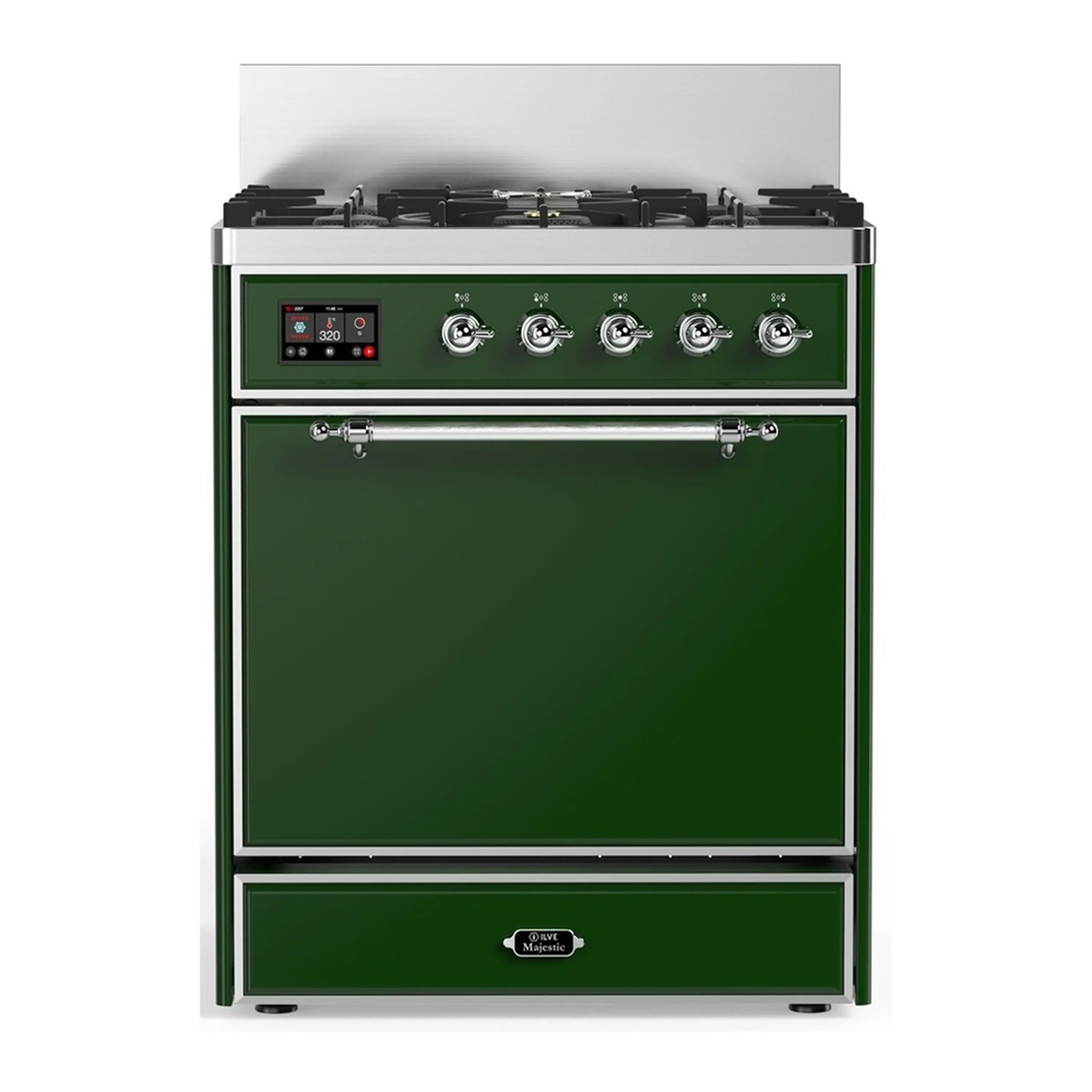 ILVE Majestic III 30-inch Dual Fuel Range with 5 Natural Gas Burner and Solid Door Electric Oven in Emerald Green with Chrome Trim (UM30QNR3EGC) - Image 6