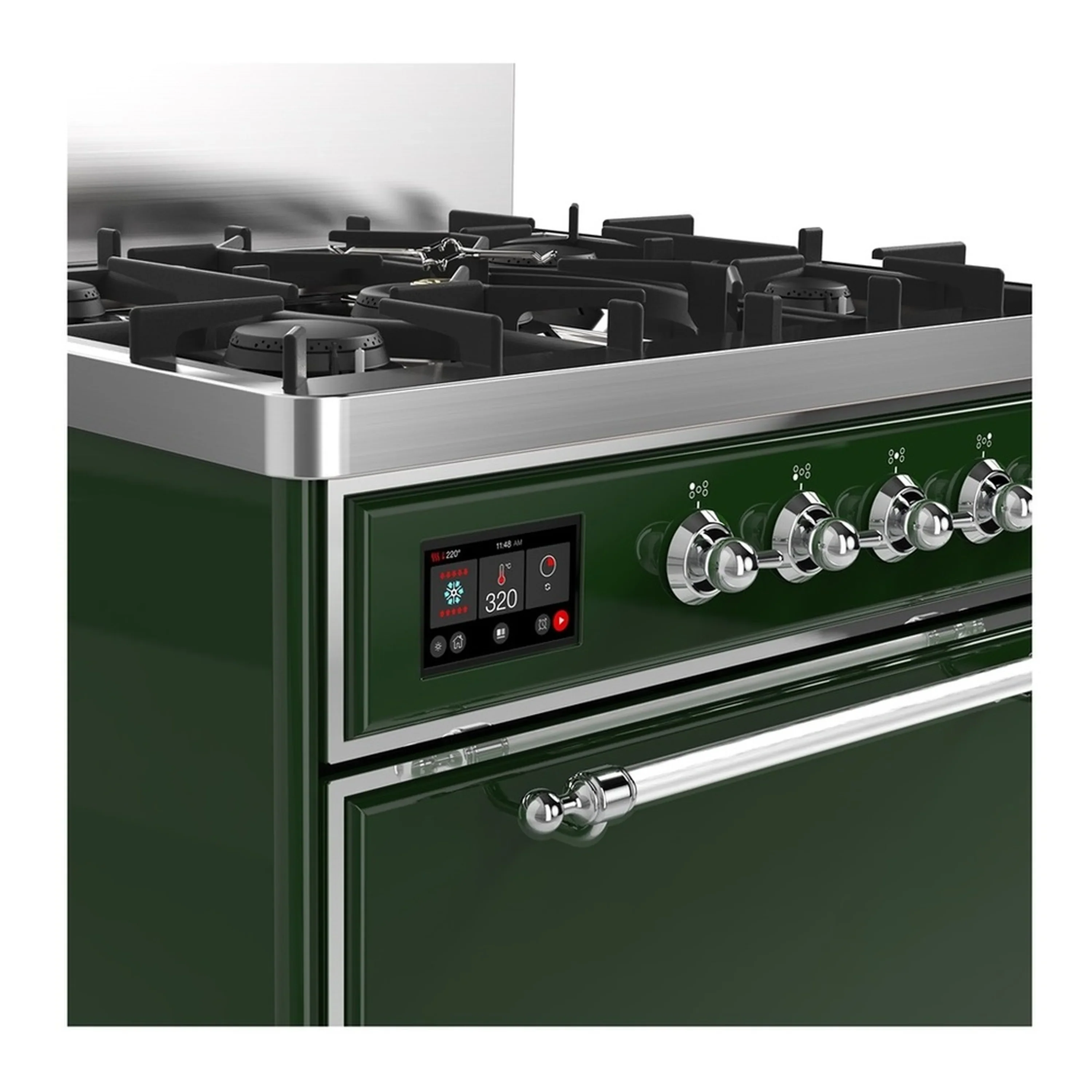 ILVE Majestic III 30-inch Dual Fuel Range with 5 Natural Gas Burner and Solid Door Electric Oven in Emerald Green with Chrome Trim (UM30QNR3EGC) - Image 7