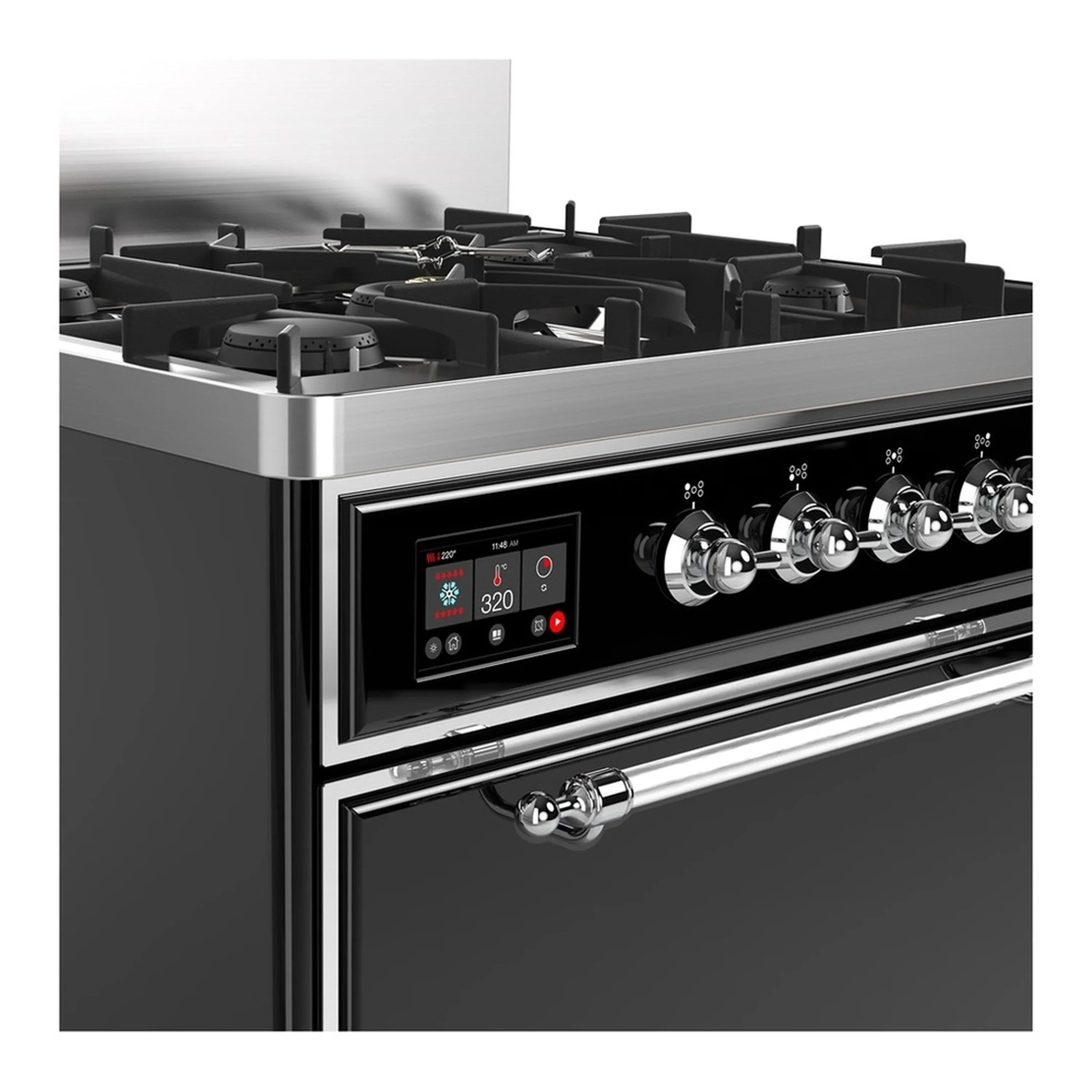 ILVE Majestic III 30-inch Dual Fuel Range with 5 Liquid Propane Burner and Solid Door Electric Oven in Glossy Black with Chrome Trim (UM30QNR3BKCLP) - Image 5