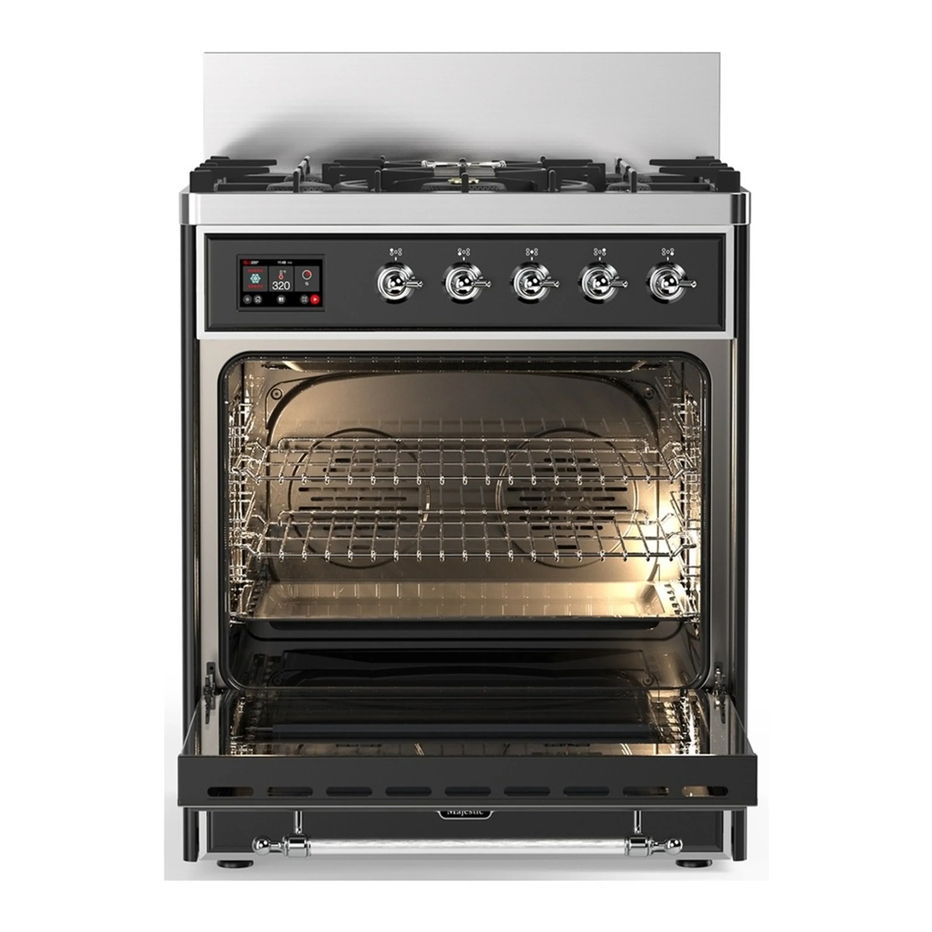 ILVE Majestic III 30-inch Dual Fuel Range with 5 Natural Gas Burner and Triple Glass Door Electric Oven in Graphite Matte with Chrome Trim (UM30NR3MGC) - Image 4