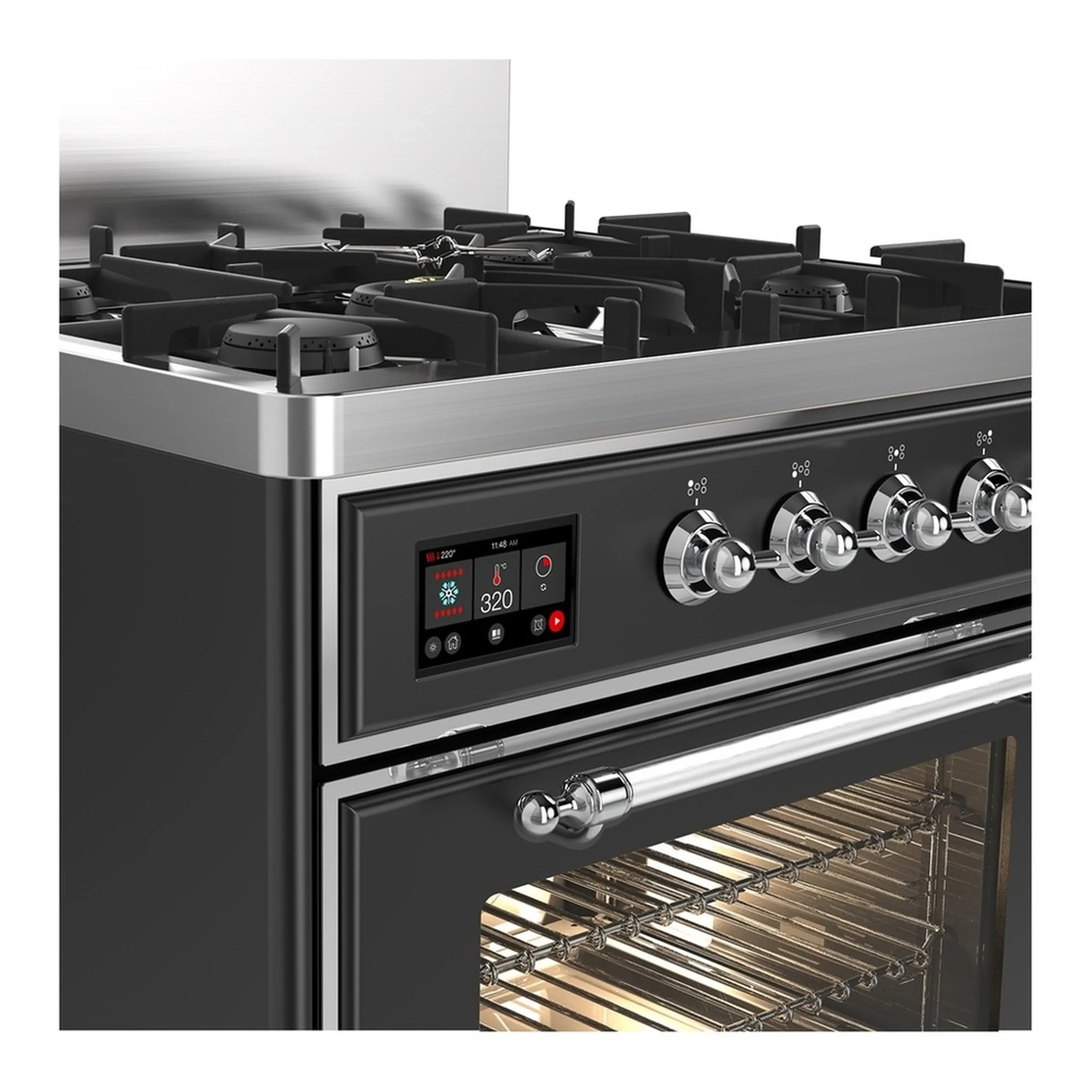 ILVE Majestic III 30-inch Dual Fuel Range with 5 Liquid Propane Burner and Triple Glass Door Electric Oven in Graphite Matte with Chrome Trim (UM30NR3MGCLP) - Image 5