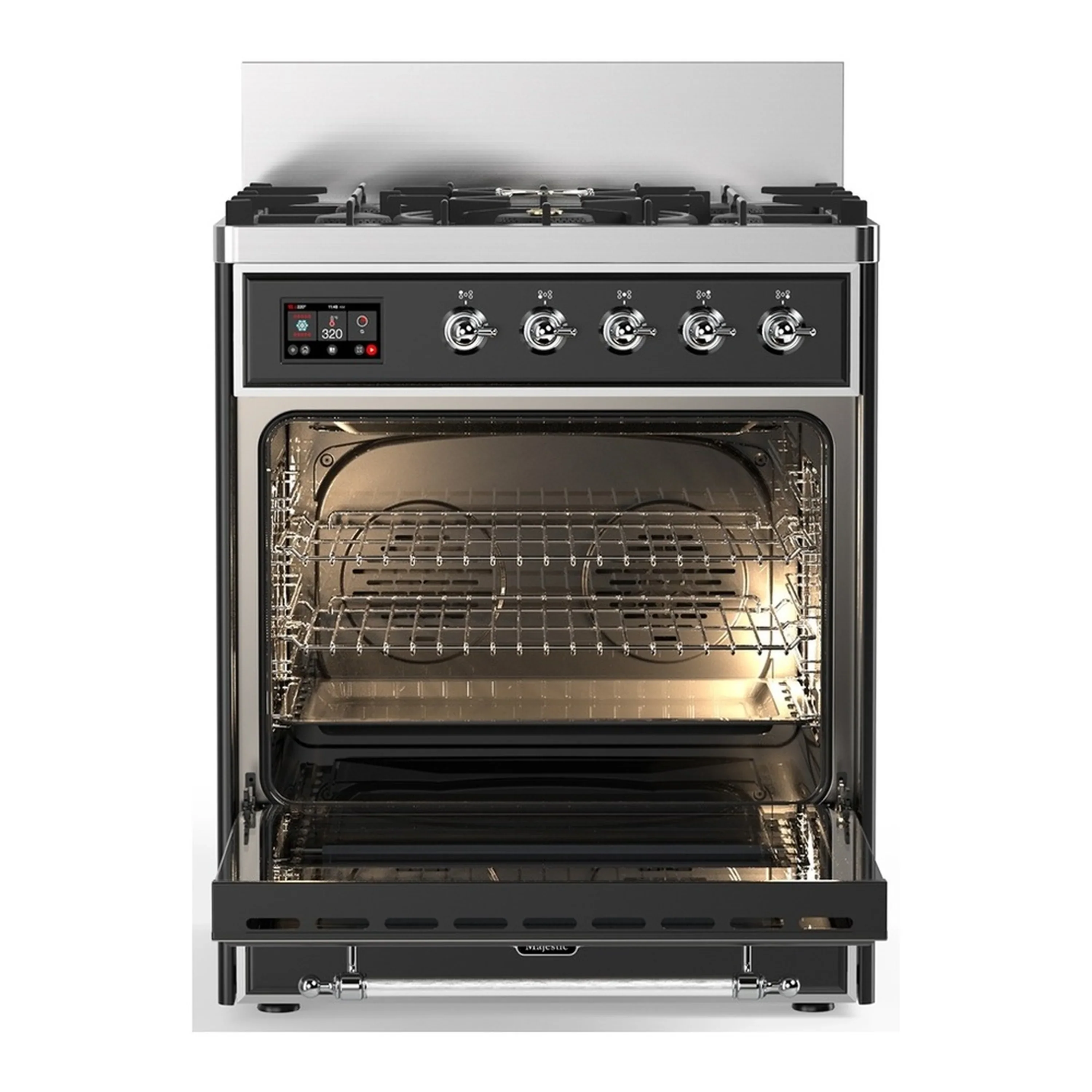 ILVE Majestic III 30-inch Dual Fuel Range with 5 Natural Gas Burner and Solid Door Electric Oven in Graphite Matte with Chrome Trim (UM30QNR3MGC) - Image 4
