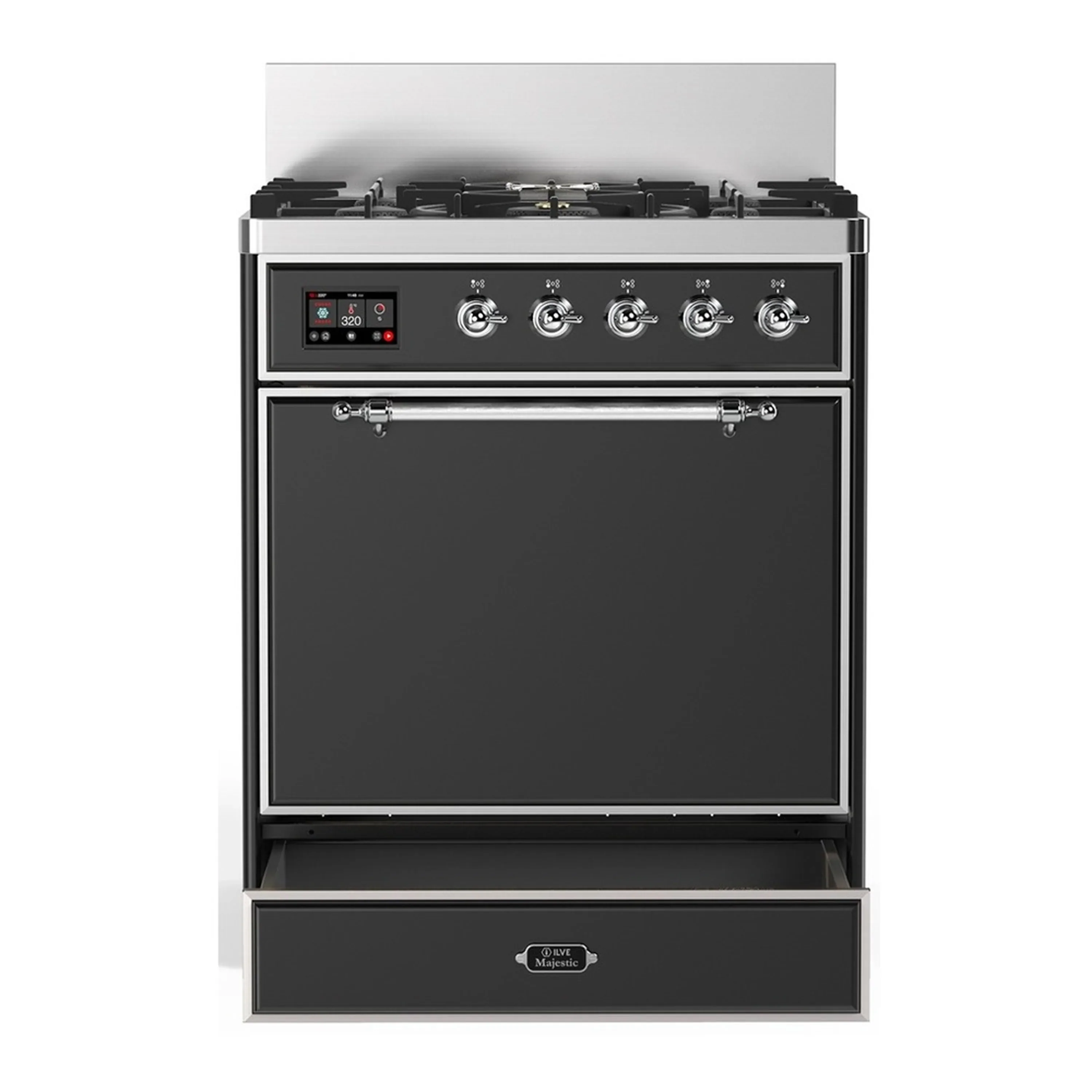 ILVE Majestic III 30-inch Dual Fuel Range with 5 Liquid Propane Burner and Solid Door Electric Oven in Graphite Matte with Chrome Trim (UM30QNR3MGCLP) - Image 3