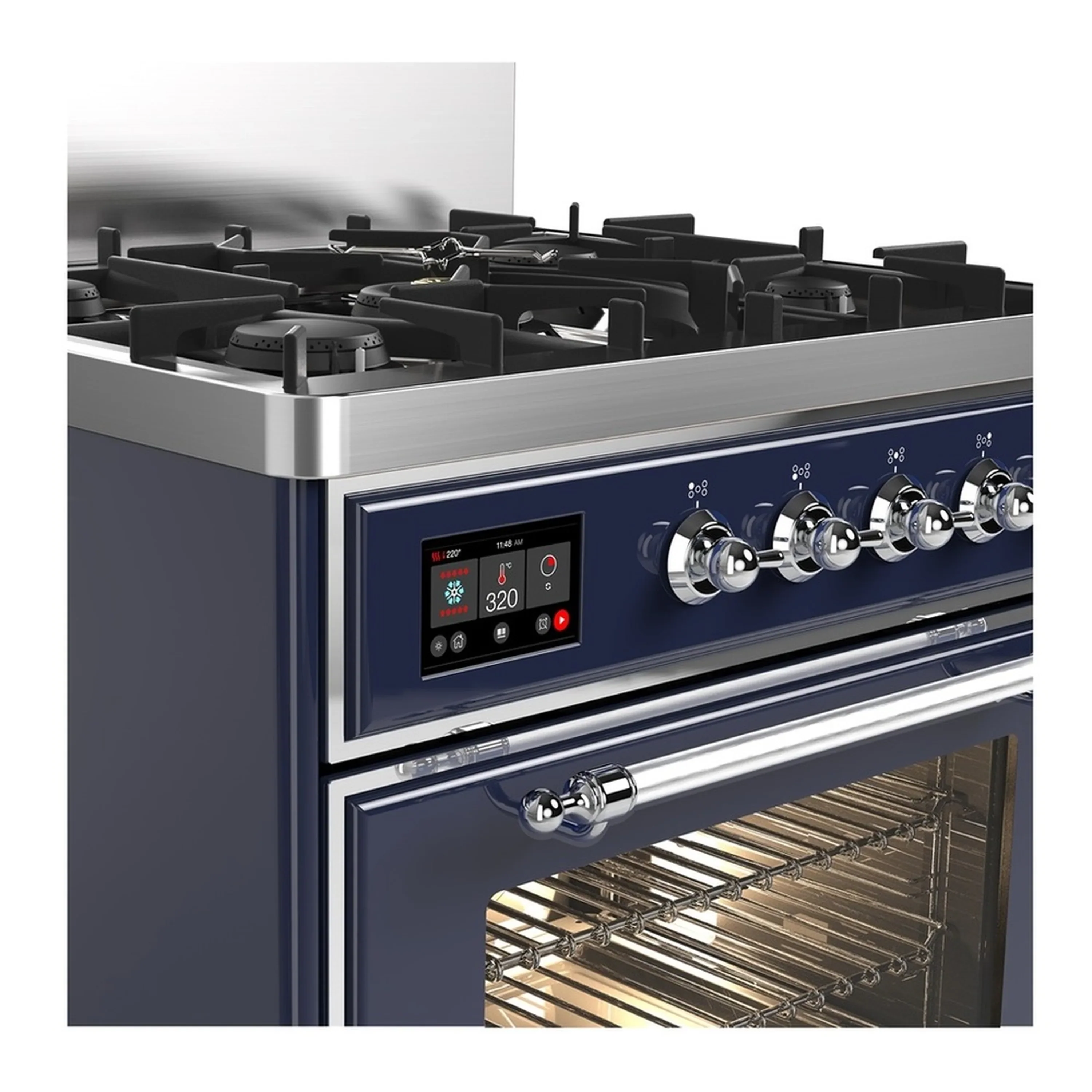 ILVE Majestic III 30-inch Dual Fuel Range with 5 Natural Gas Burner and Triple Glass Door Electric Oven in Midnight Blue with Chrome Trim (UM30NR3MBC) - Image 5