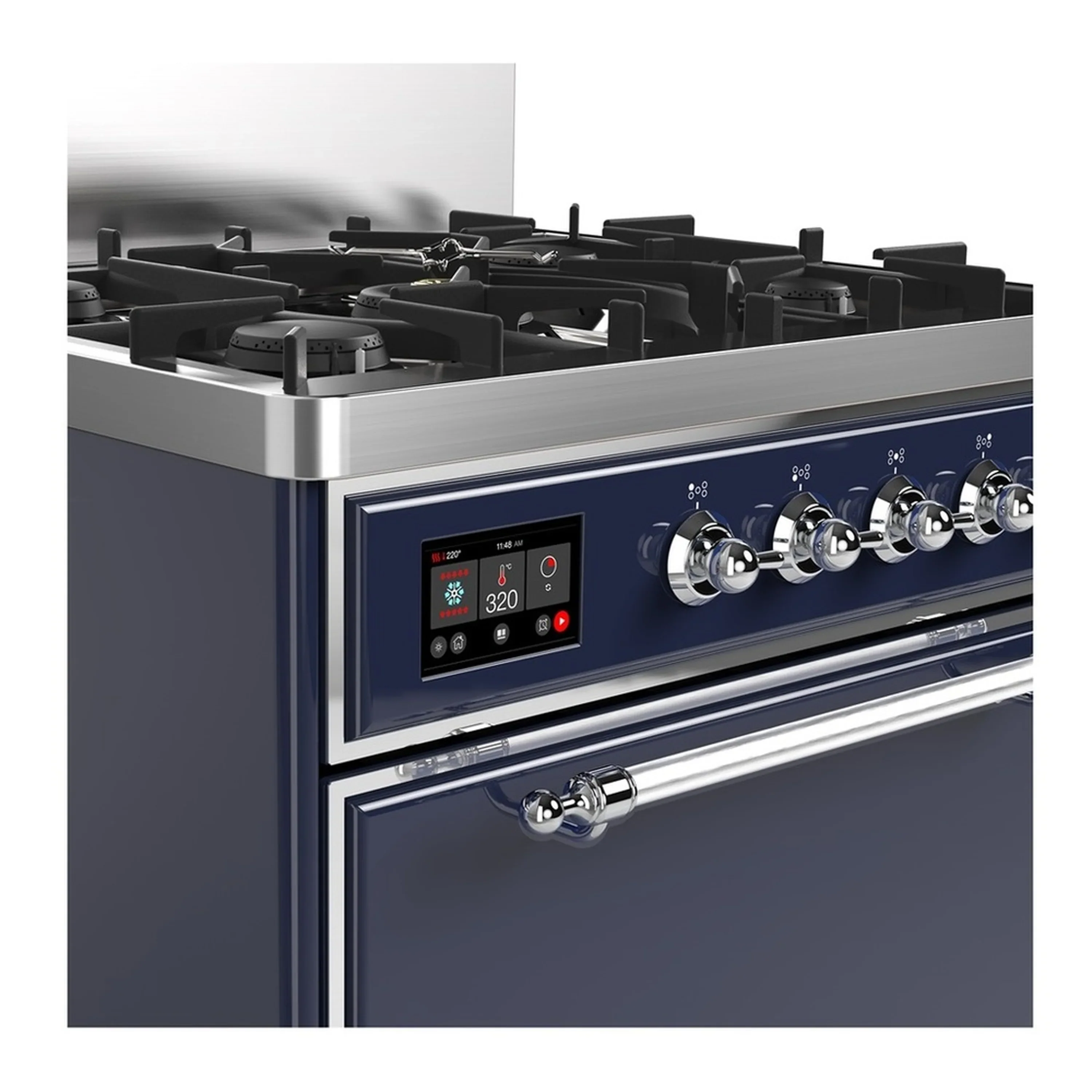 ILVE Majestic III 30-inch Dual Fuel Range with 5 Natural Gas Burner and Solid Door Electric Oven in Midnight Blue with Chrome Trim (UM30QNR3MBC) - Image 5