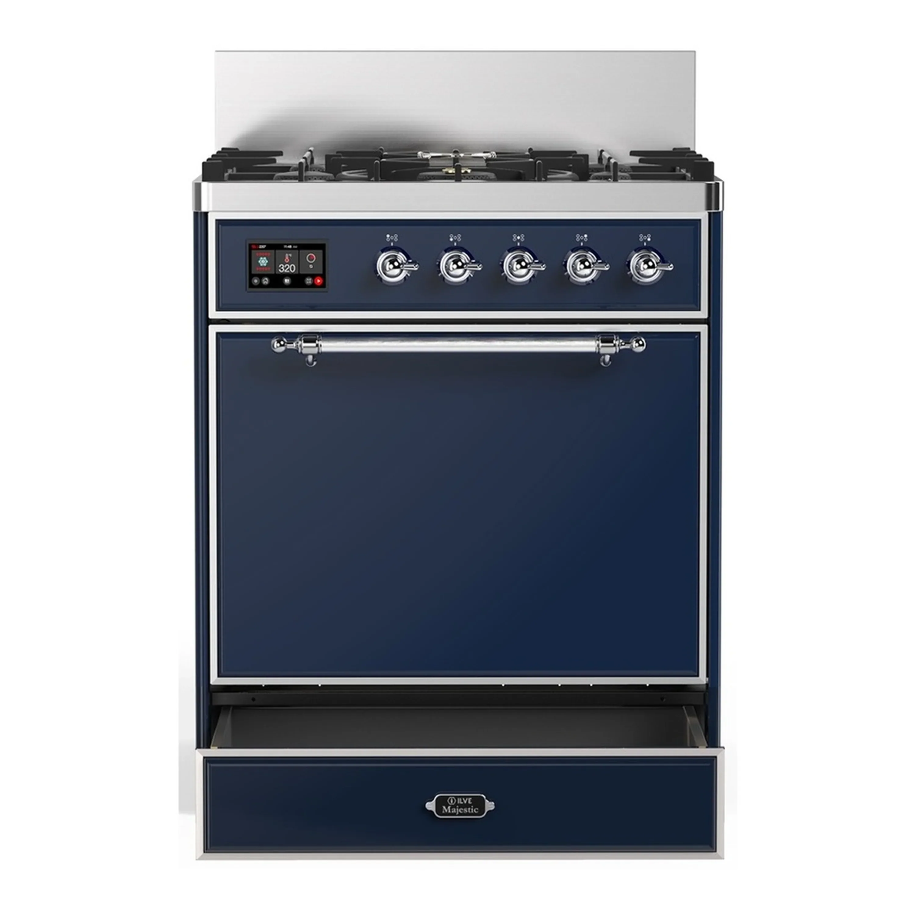 ILVE Majestic III 30-inch Dual Fuel Range with 5 Liquid Propane Burner and Solid Door Electric Oven in Midnight Blue with Chrome Trim (UM30QNR3MBCLP) - Image 3