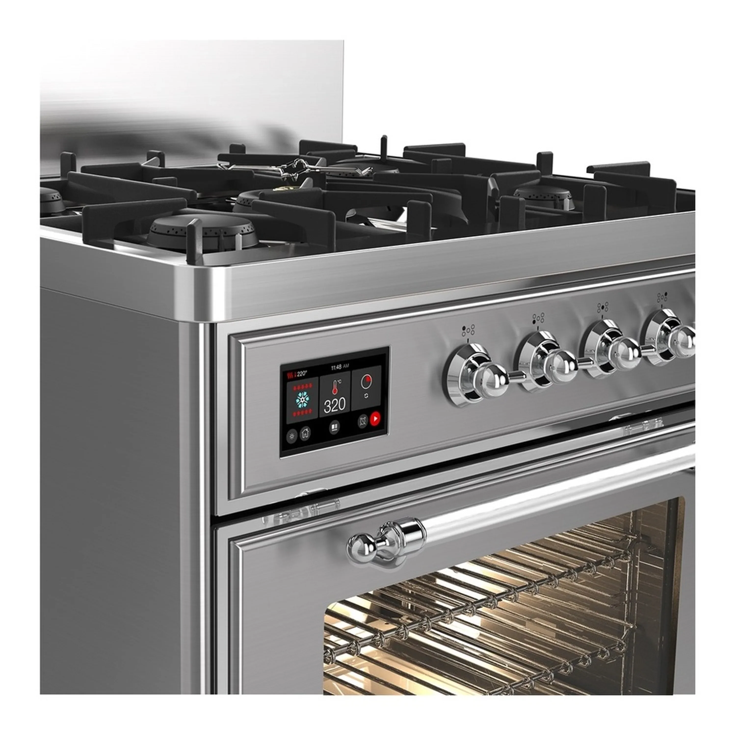 ILVE Majestic III 30-inch Dual Fuel Range with 5 Natural Gas Burner and Triple Glass Door Electric Oven in Stainless Steel with Chrome Trim (UM30NR3SSC) - Image 5