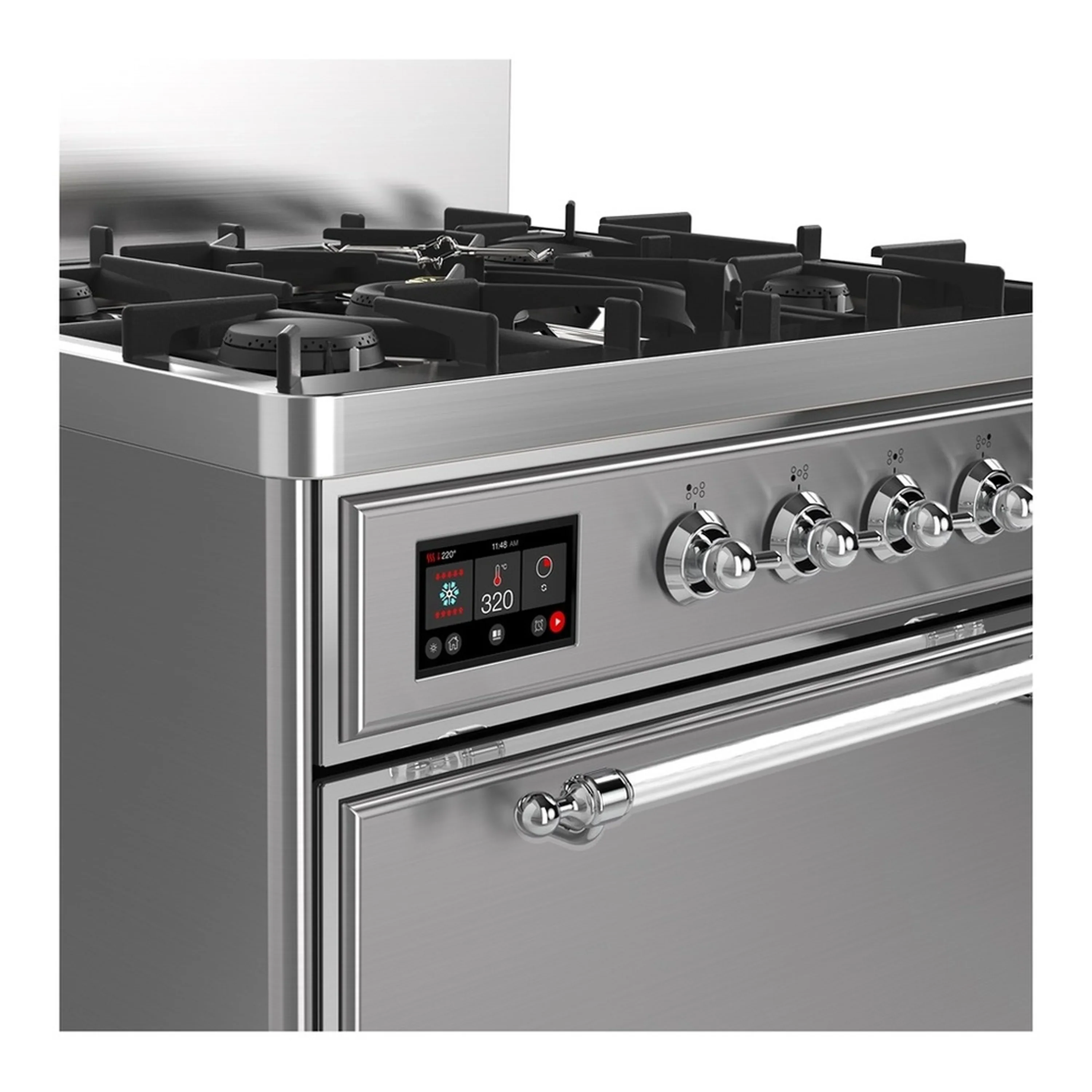 ILVE Majestic III 30-inch Dual Fuel Range with 5 Natural Gas Burner and Solid Door Electric Oven in Stainless Steel with Chrome Trim (UM30QNR3SSC) - Image 5