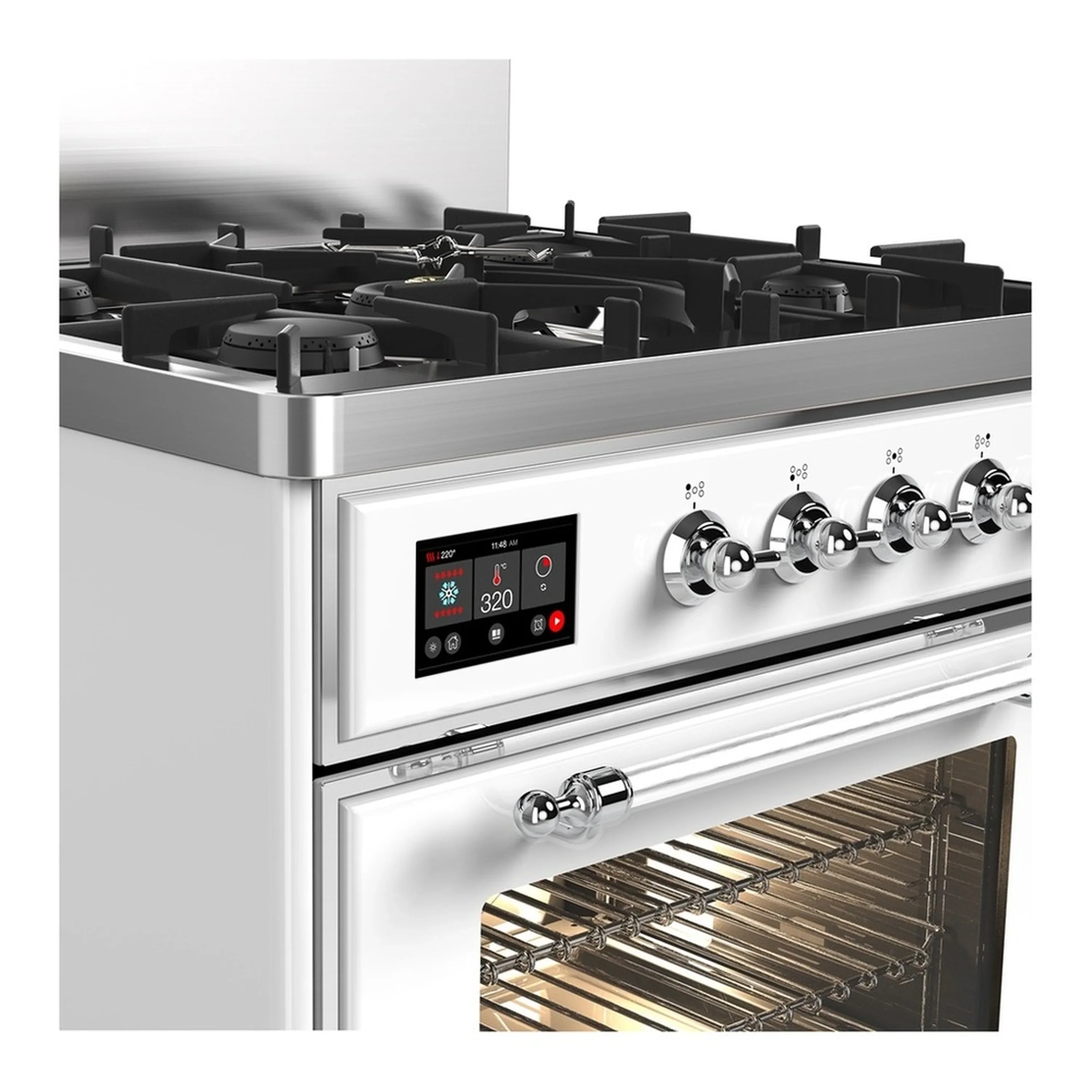 ILVE Majestic III 30-inch Dual Fuel Range with 5 Natural Gas Burner and Triple Glass Door Electric Oven in White with Chrome Trim (UM30NR3WHC) - Image 5