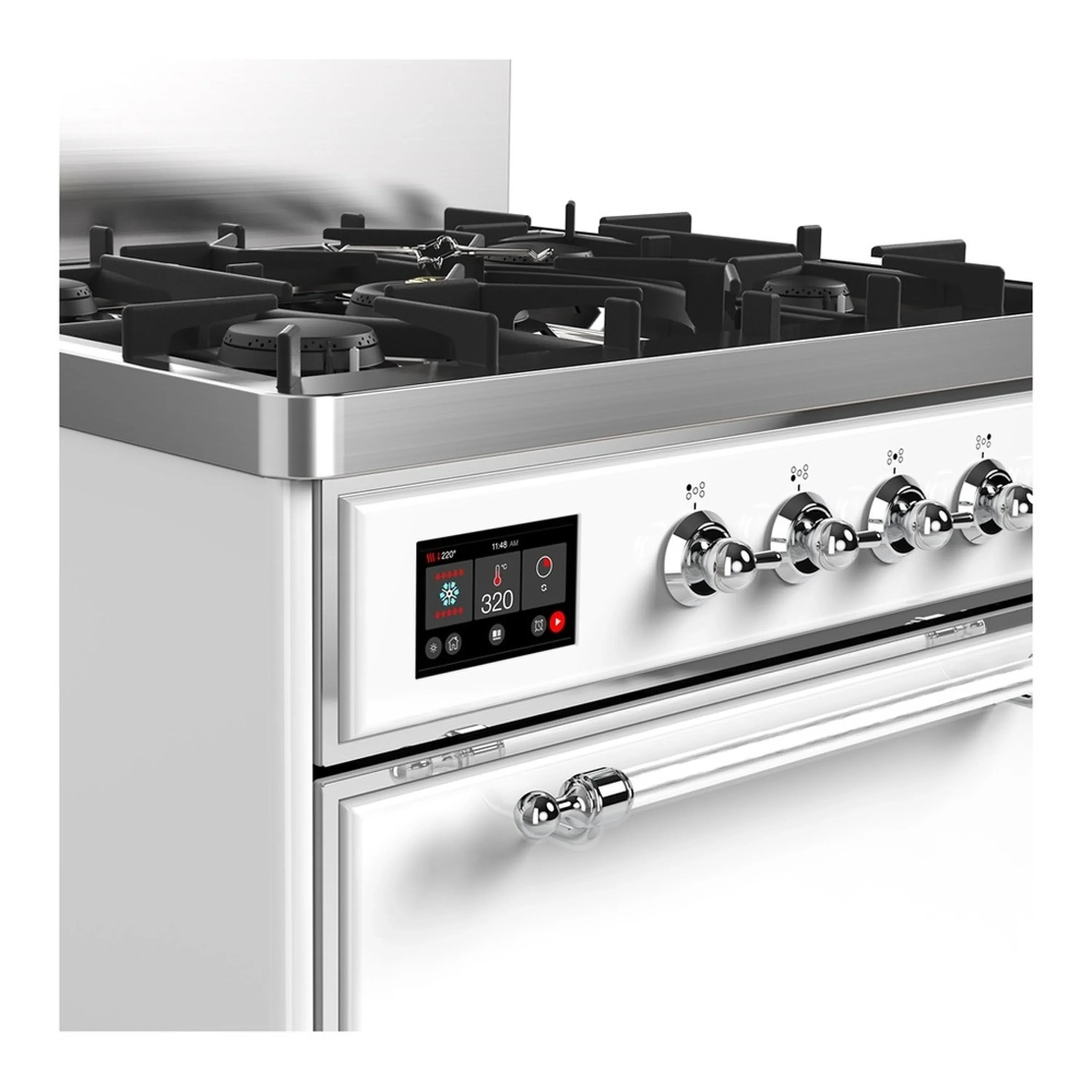 ILVE Majestic III 30-inch Dual Fuel Range with 5 Natural Gas Burner and Solid Door Electric Oven in White with Chrome Trim (UM30QNR3WHC) - Image 5