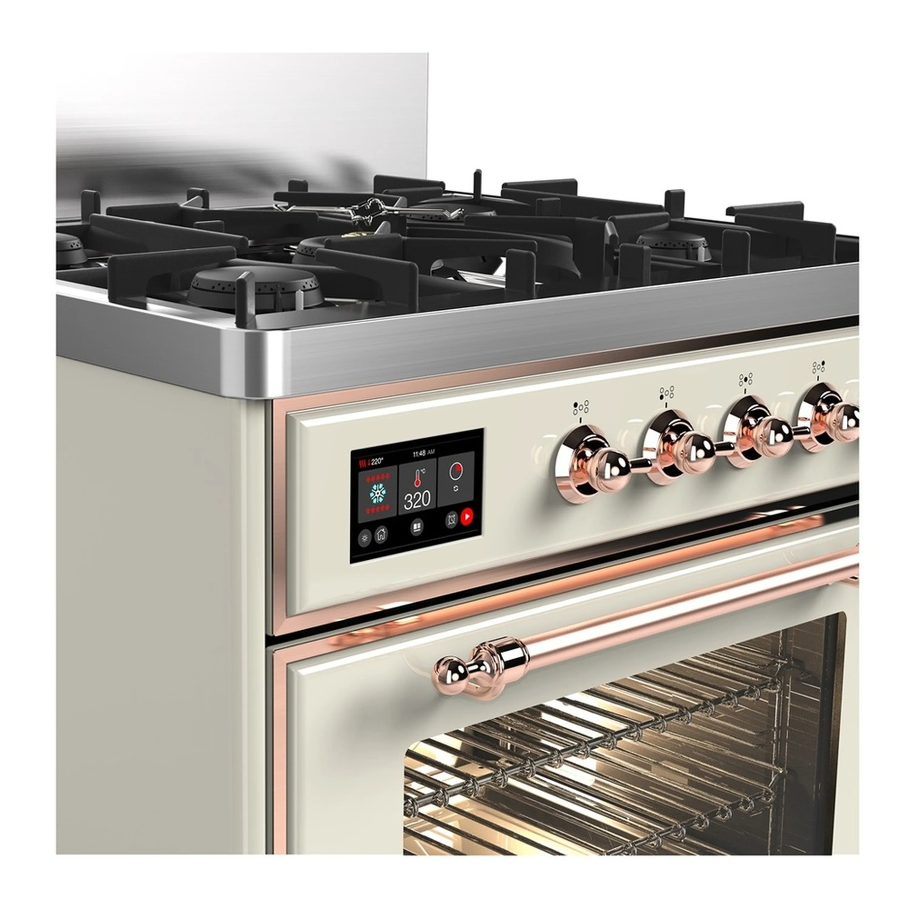 ILVE Majestic III 30-inch Dual Fuel Range with 5 Natural Gas Burner and Triple Glass Door Electric Oven in Antique White with Copper Trim (UM30NR3AWP) - Image 5