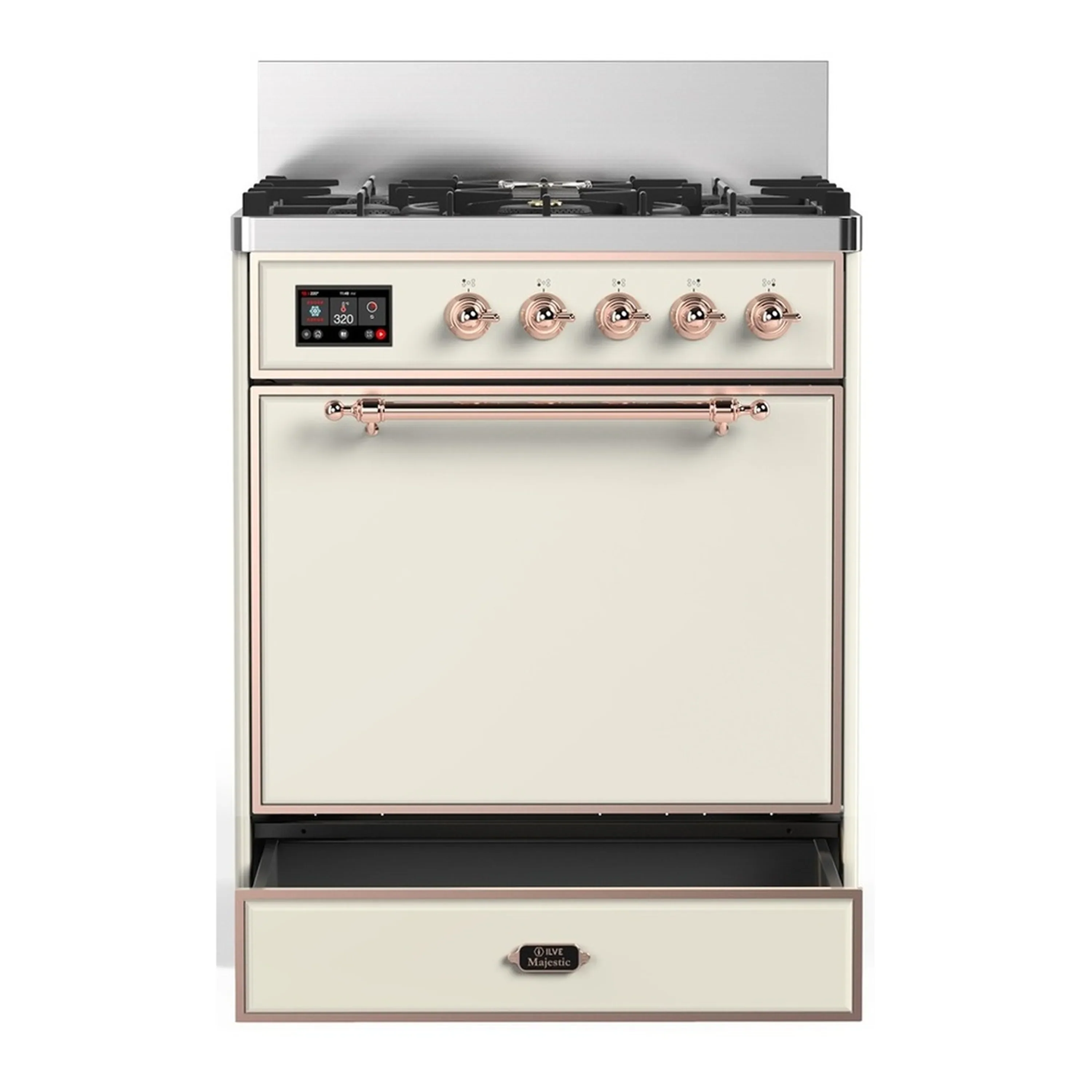 ILVE Majestic III 30-inch Dual Fuel Range with 5 Liquid Propane Burner and Solid Door Electric Oven in Antique White with Copper Trim (UM30QNR3AWPLP) - Image 3