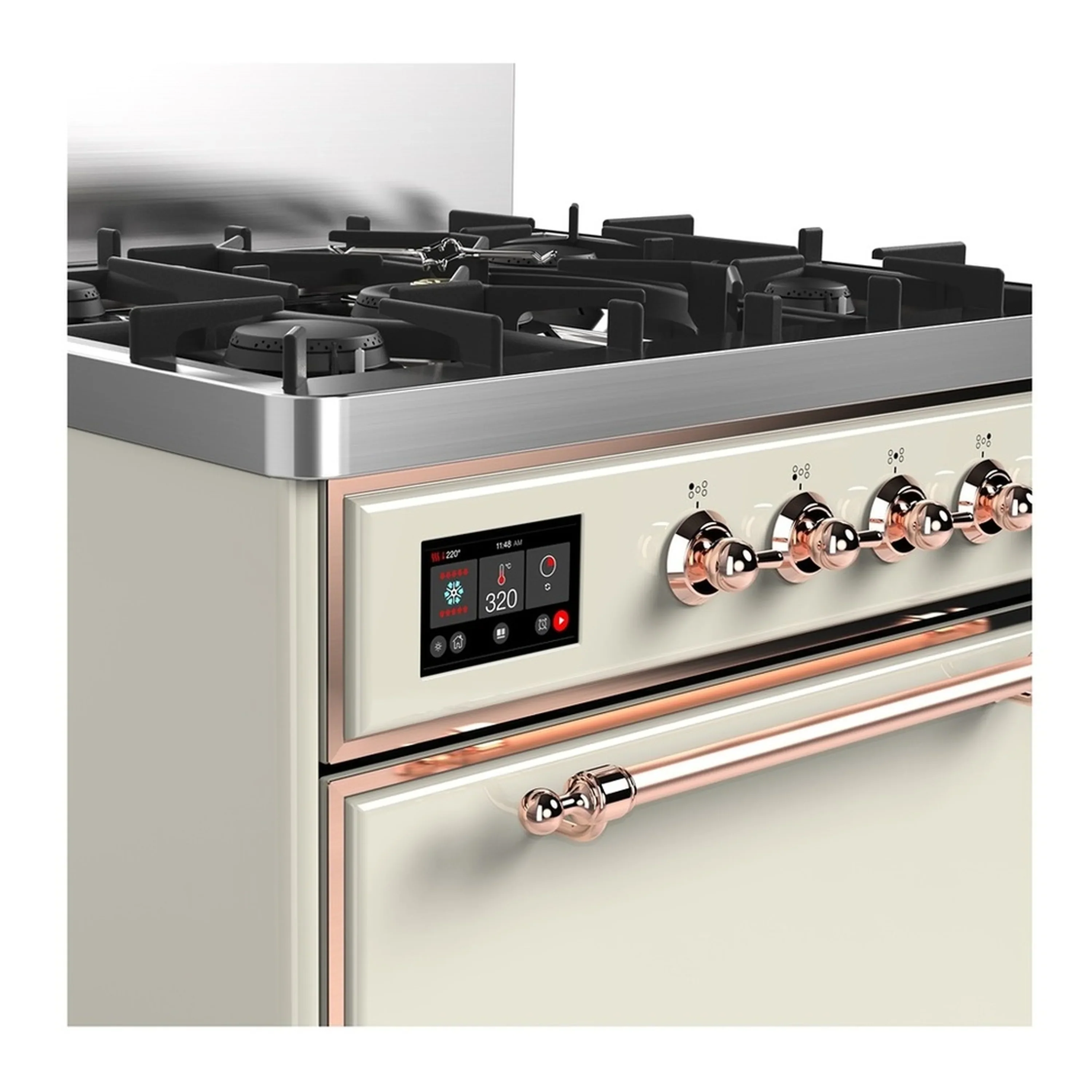 ILVE Majestic III 30-inch Dual Fuel Range with 5 Liquid Propane Burner and Solid Door Electric Oven in Antique White with Copper Trim (UM30QNR3AWPLP) - Image 5