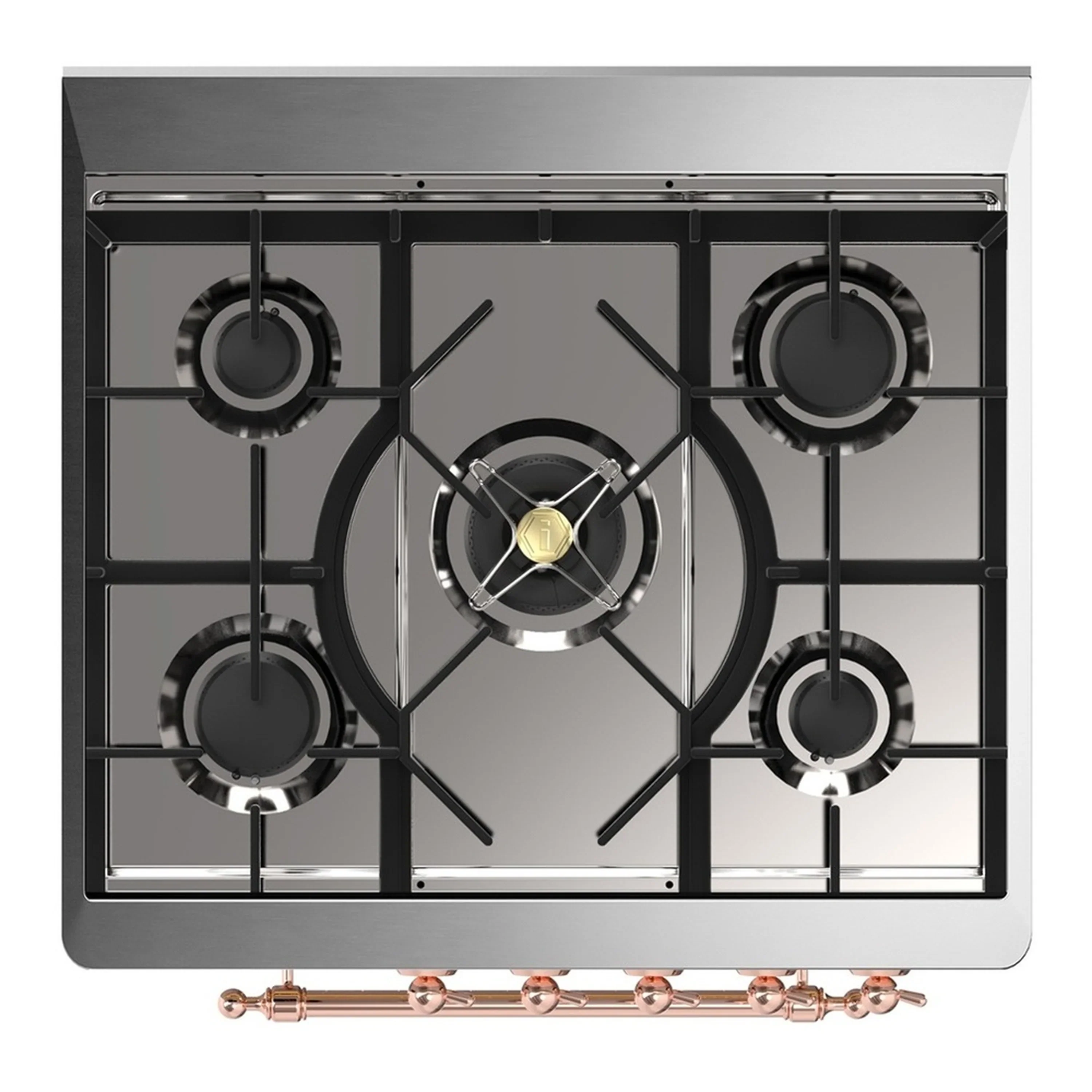ILVE Majestic III 30-inch Dual Fuel Range with 5 Natural Gas Burner and Triple Glass Door Electric Oven in Blue Grey with Copper Trim (UM30NR3BGP) - Image 2