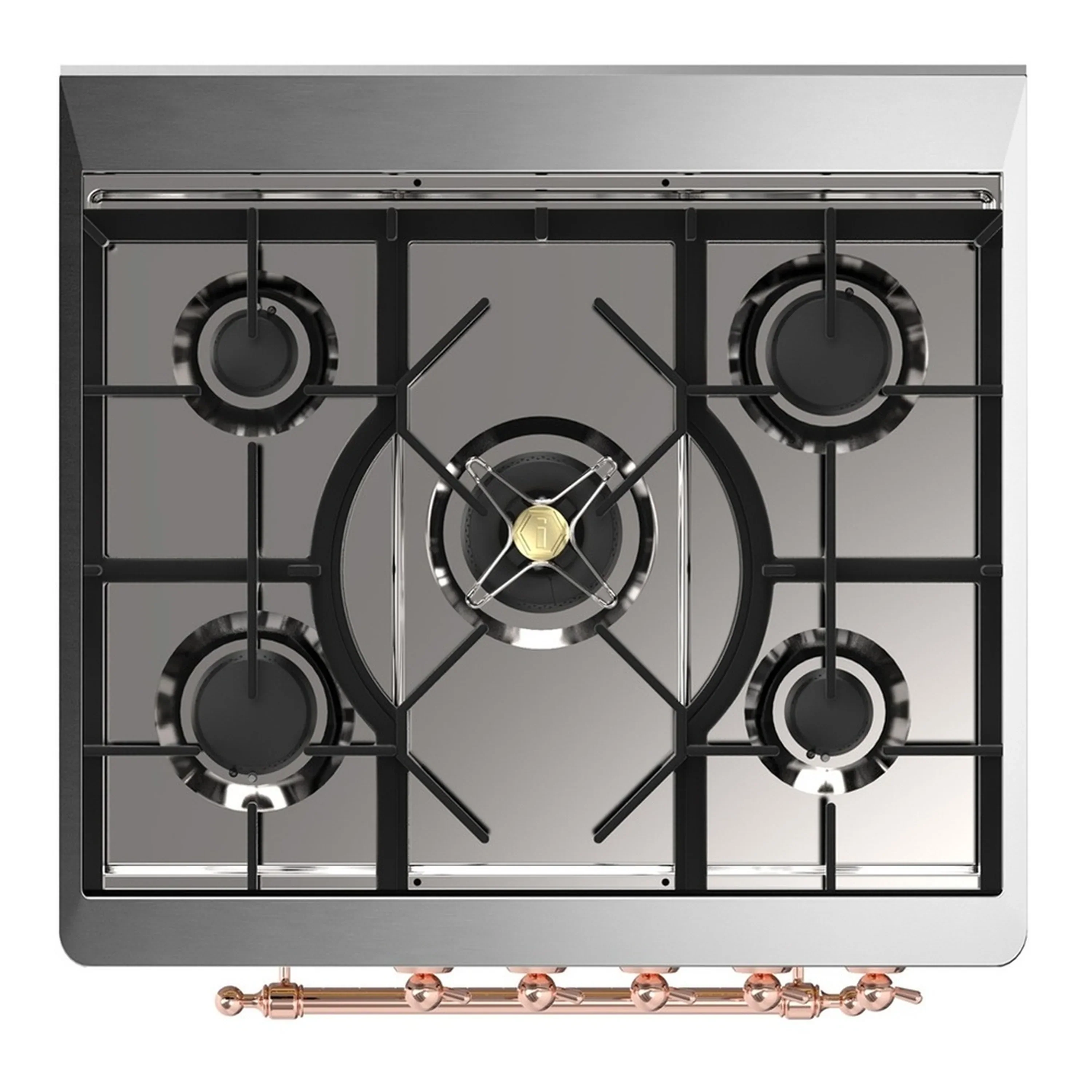 ILVE Majestic III 30-inch Dual Fuel Range with 5 Natural Gas Burner and Solid Door Electric Oven in Blue Grey with Copper Trim (UM30QNR3BGP) - Image 2