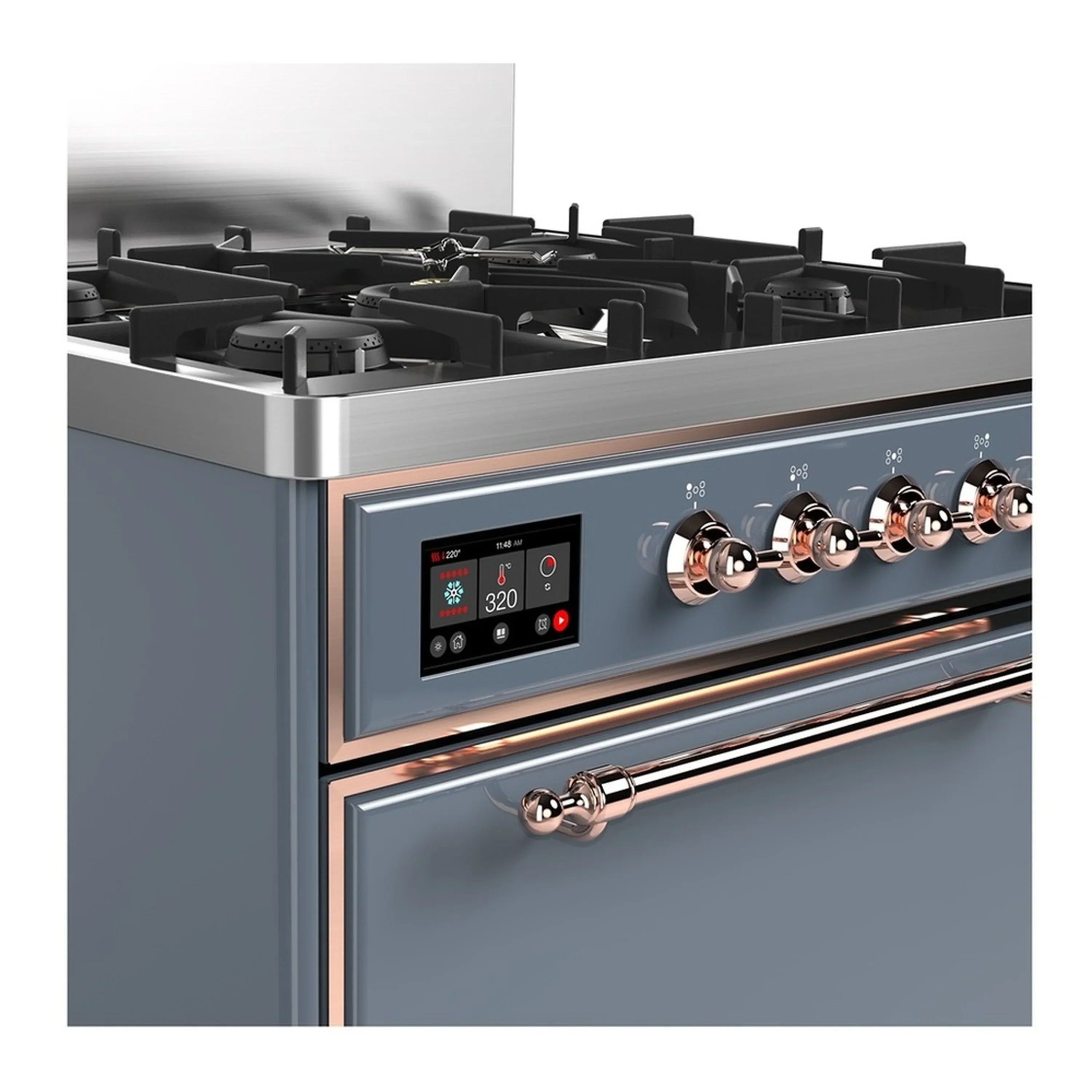 ILVE Majestic III 30-inch Dual Fuel Range with 5 Natural Gas Burner and Solid Door Electric Oven in Blue Grey with Copper Trim (UM30QNR3BGP) - Image 5