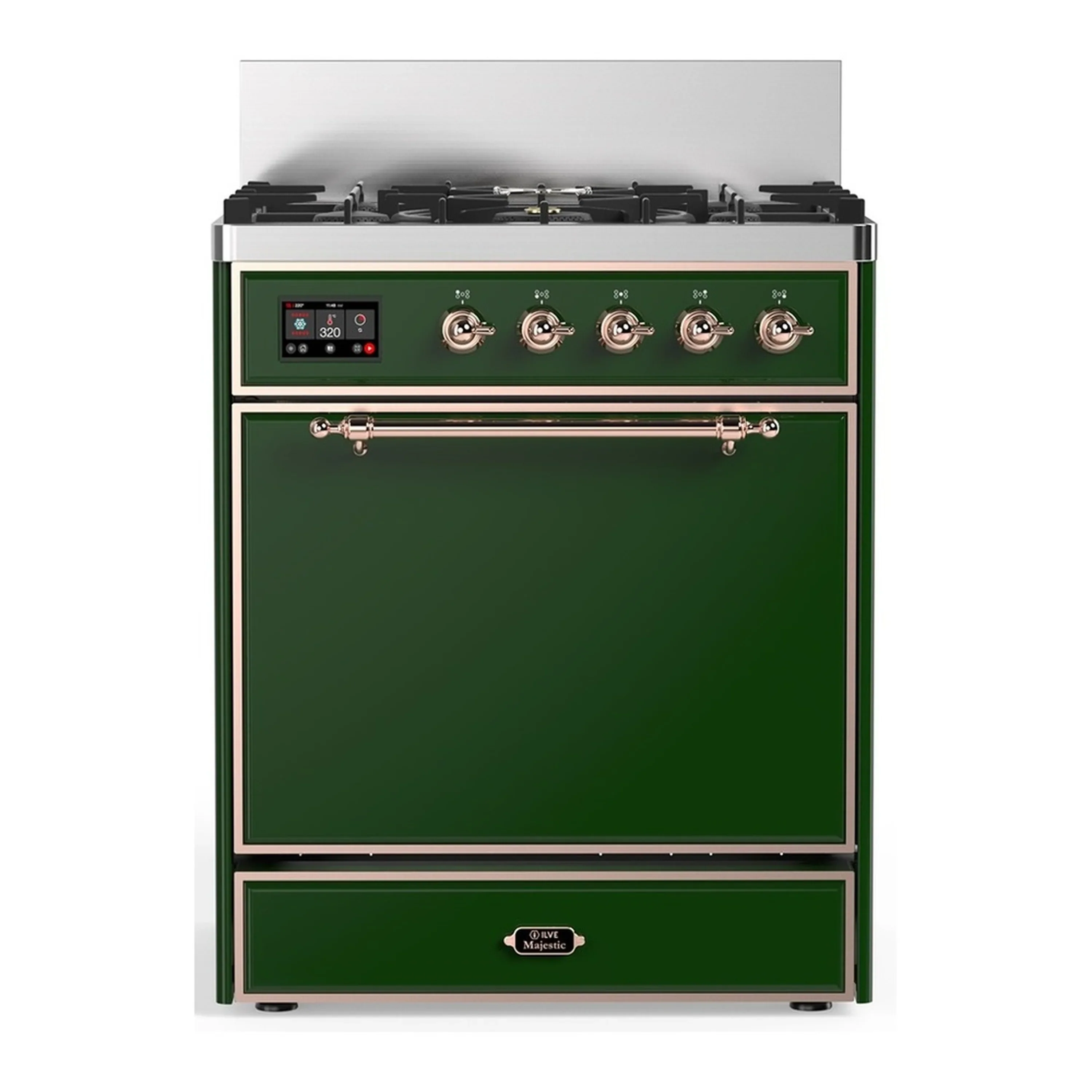 ILVE Majestic III 30-inch Dual Fuel Range with 5 Liquid Propane Burner and Solid Door Electric Oven in Emerald Green with Copper Trim (UM30QNR3EGPLP) - Image 4