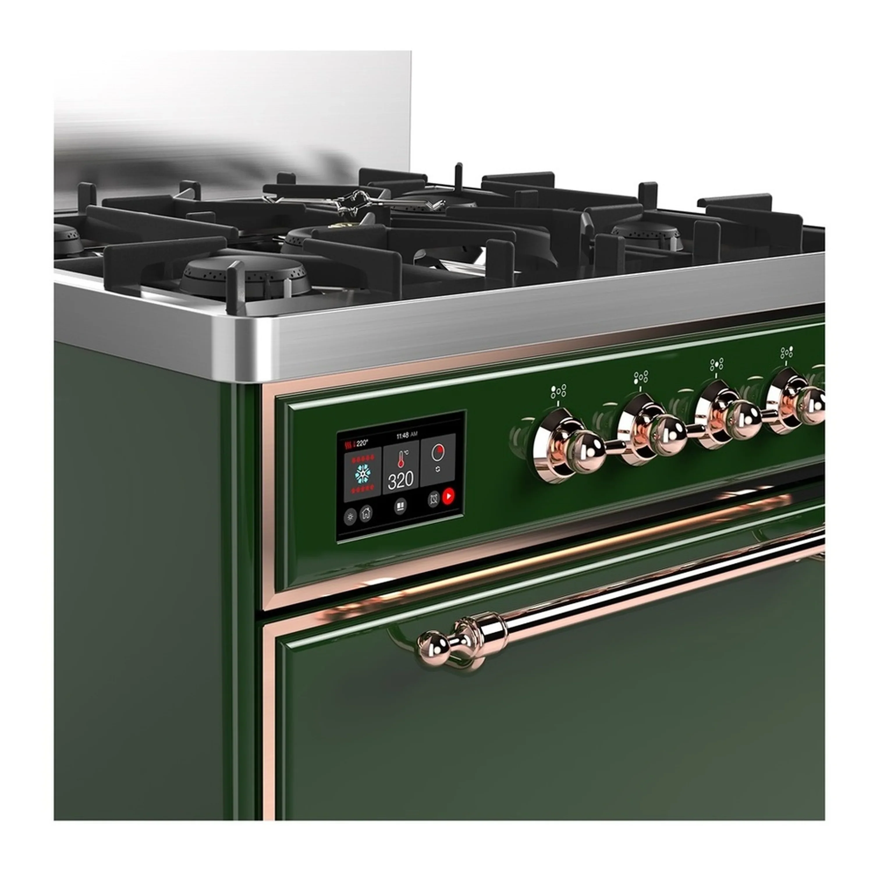 ILVE Majestic III 30-inch Dual Fuel Range with 5 Liquid Propane Burner and Solid Door Electric Oven in Emerald Green with Copper Trim (UM30QNR3EGPLP) - Image 5