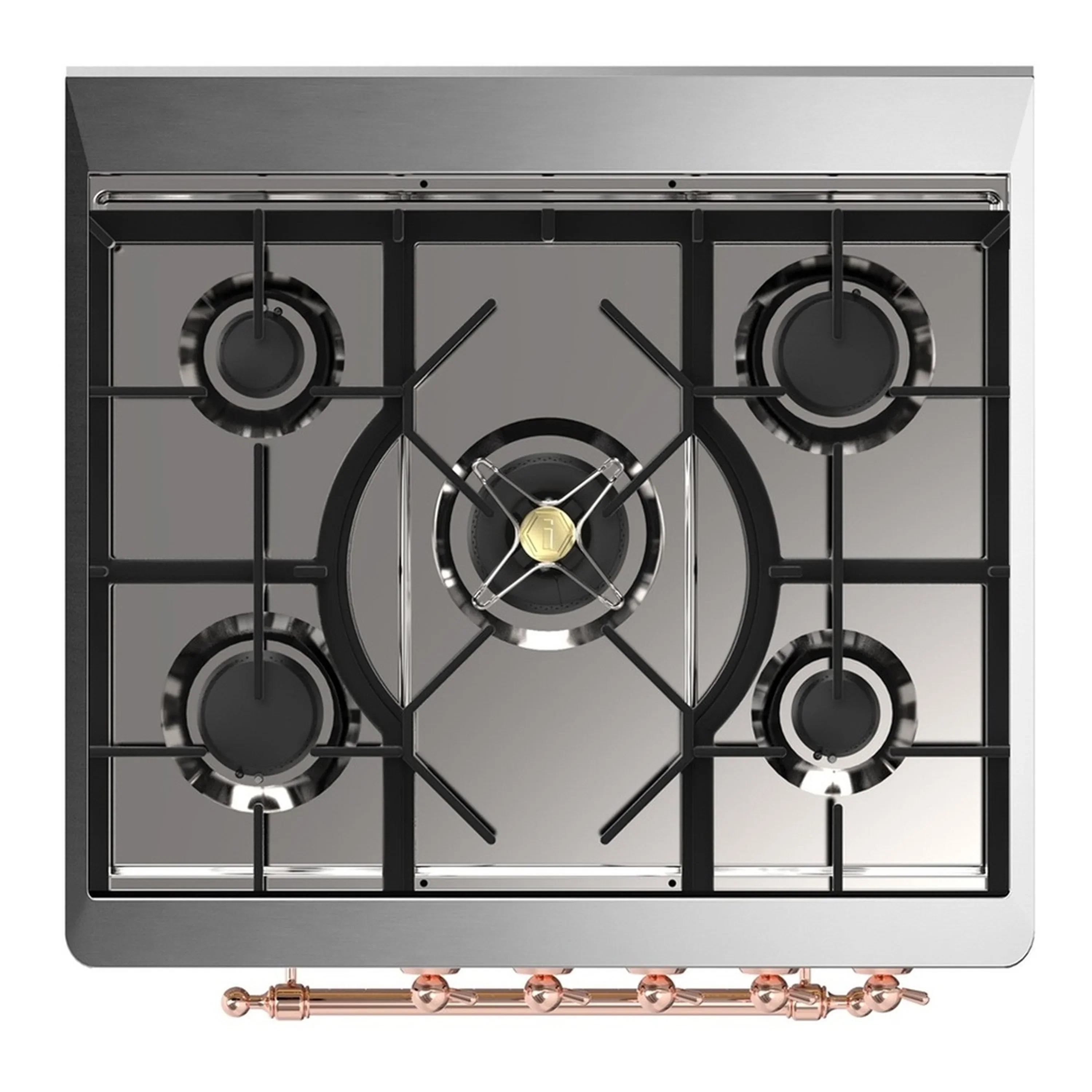 ILVE Majestic III 30-inch Dual Fuel Range with 5 Natural Gas Burner and Triple Glass Door Electric Oven in Glossy Black with Copper Trim (UM30NR3BKP) - Image 2