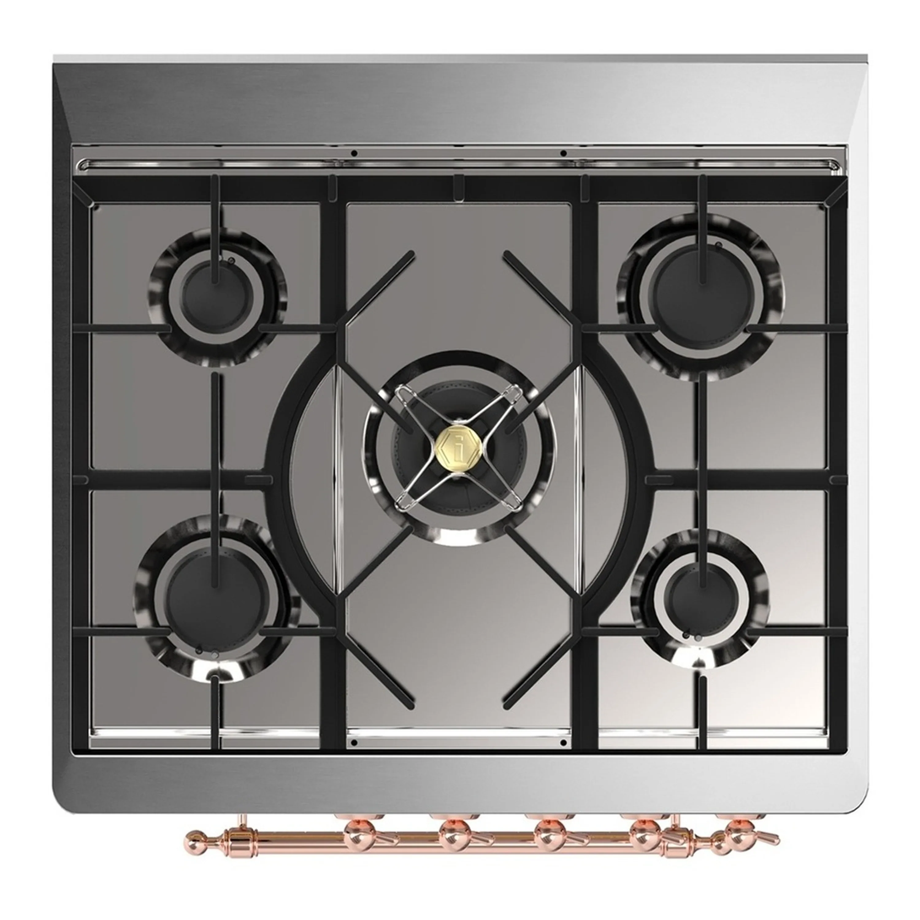 ILVE Majestic III 30-inch Dual Fuel Range with 5 Natural Gas Burner and Solid Door Electric Oven in Glossy Black with Copper Trim (UM30QNR3BKP) - Image 2