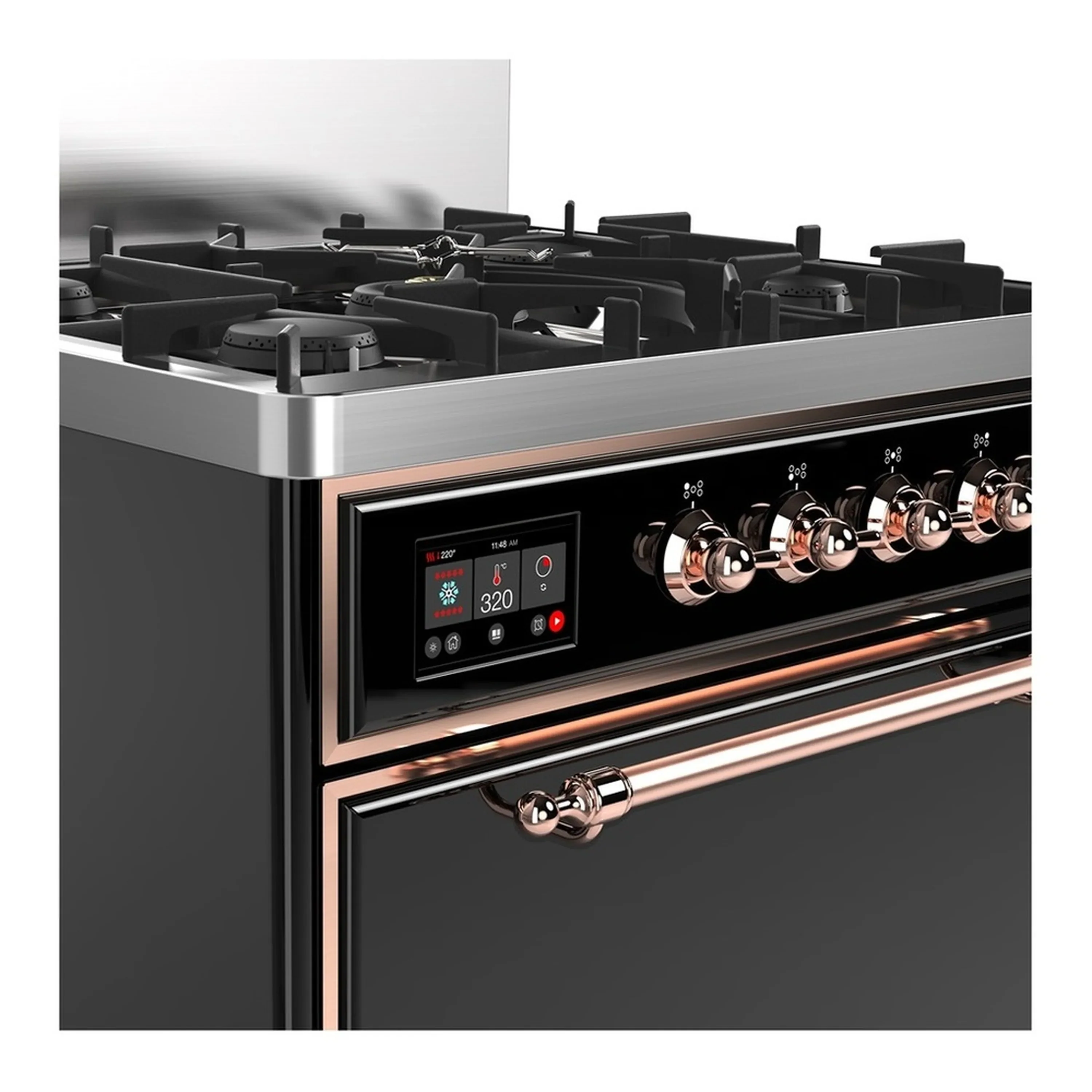 ILVE Majestic III 30-inch Dual Fuel Range with 5 Natural Gas Burner and Solid Door Electric Oven in Glossy Black with Copper Trim (UM30QNR3BKP) - Image 5
