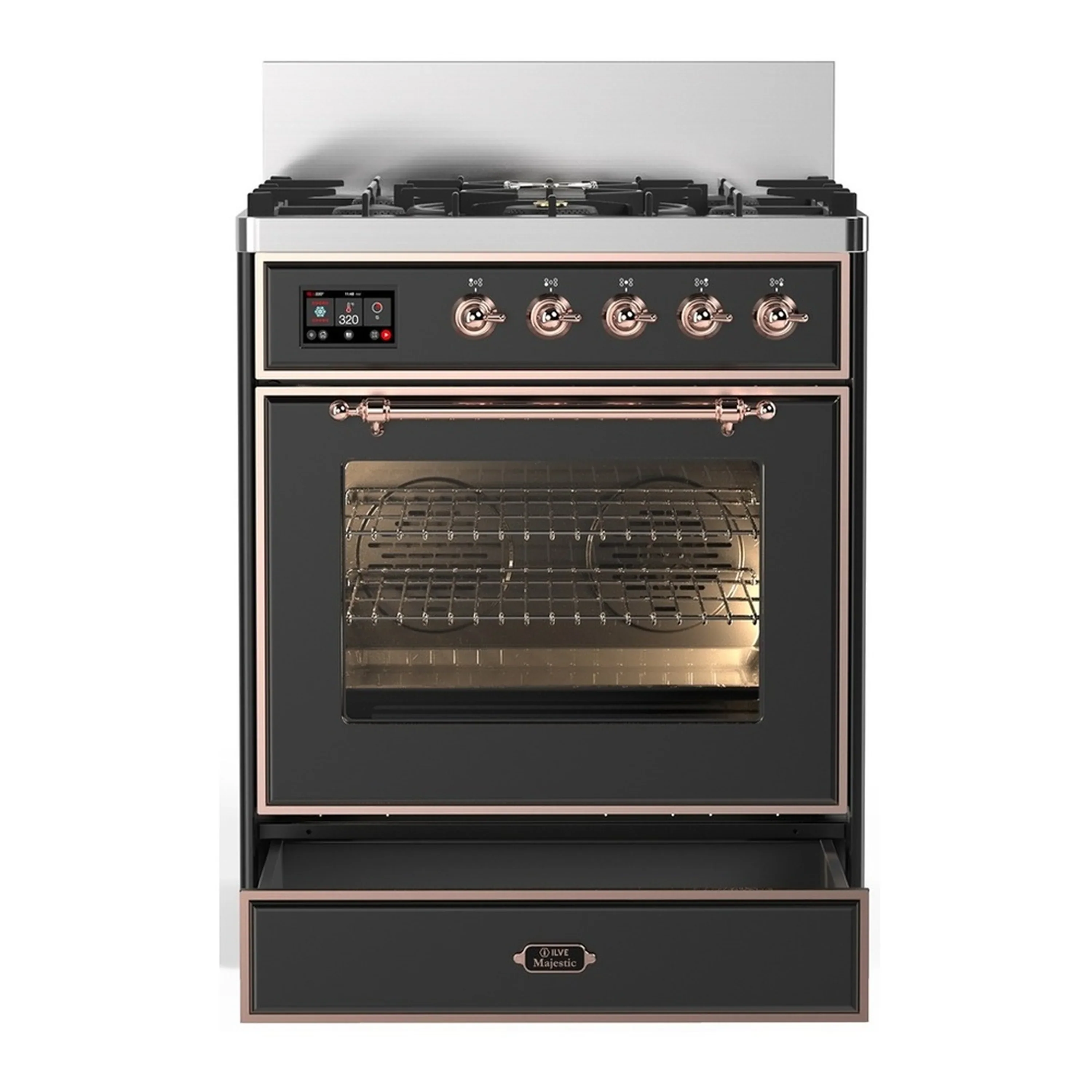 ILVE Majestic III 30-inch Dual Fuel Range with 5 Natural Gas Burner and Triple Glass Door Electric Oven in Graphite Matte with Copper Trim (UM30NR3MGP) - Image 3
