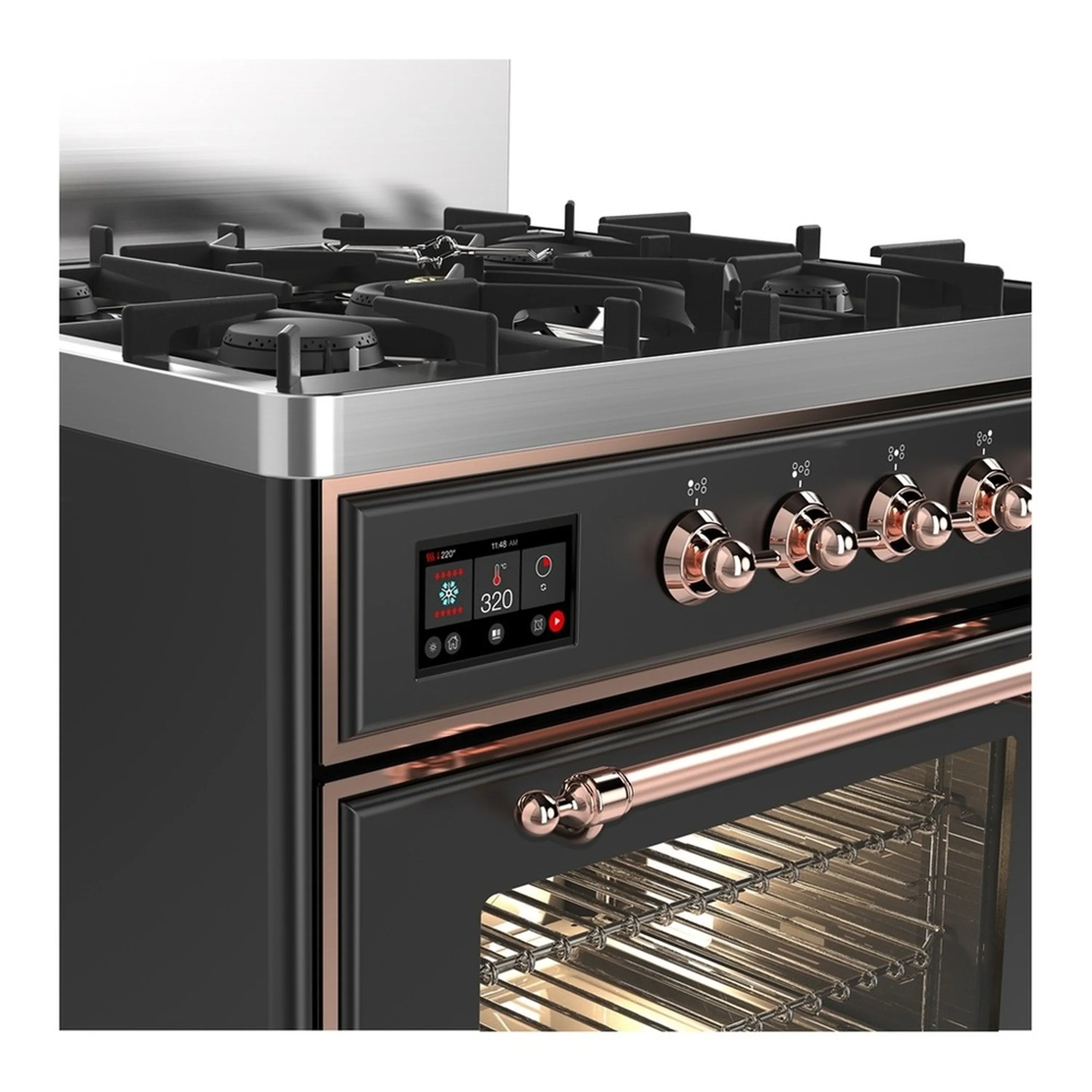 ILVE Majestic III 30-inch Dual Fuel Range with 5 Natural Gas Burner and Triple Glass Door Electric Oven in Graphite Matte with Copper Trim (UM30NR3MGP) - Image 5