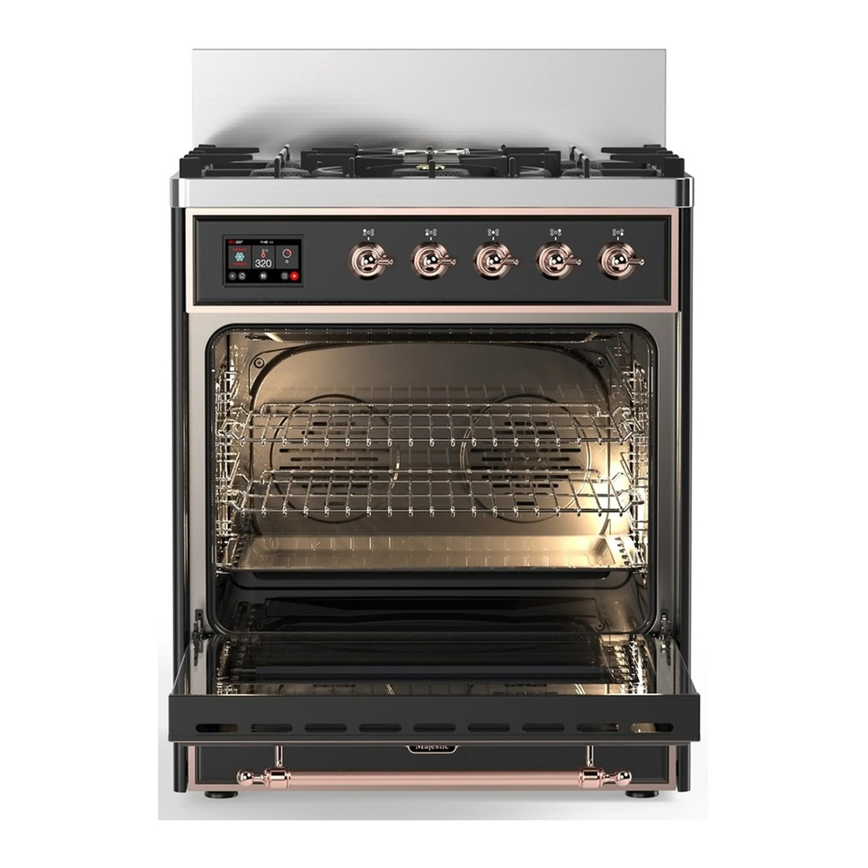 ILVE Majestic III 30-inch Dual Fuel Range with 5 Liquid Propane Burner and Triple Glass Door Electric Oven in Graphite Matte with Copper Trim (UM30NR3MGPLP) - Image 4