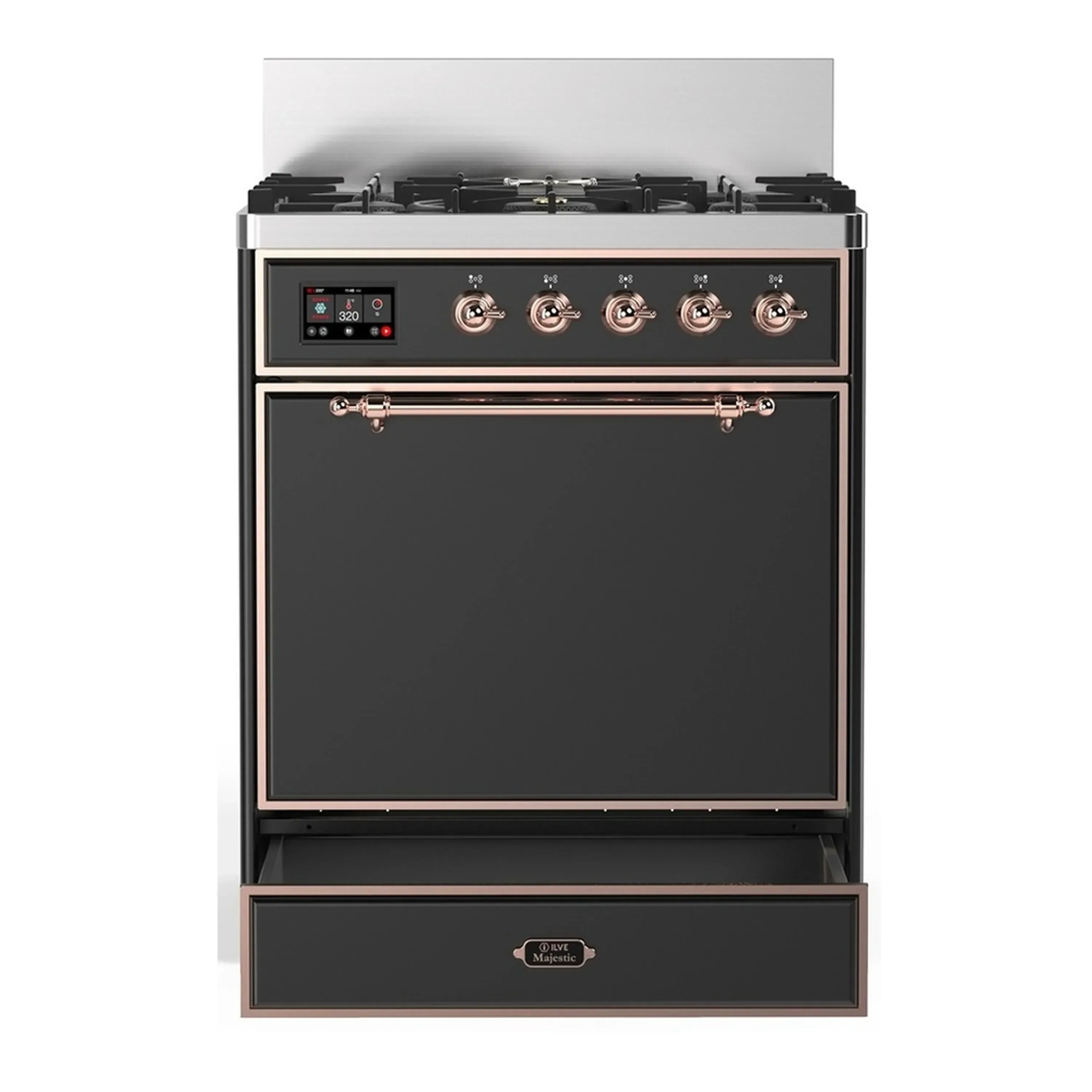 ILVE Majestic III 30-inch Dual Fuel Range with 5 Liquid Propane Burner and Solid Door Electric Oven in Graphite Matte with Copper Trim (UM30QNR3MGPLP) - Image 3
