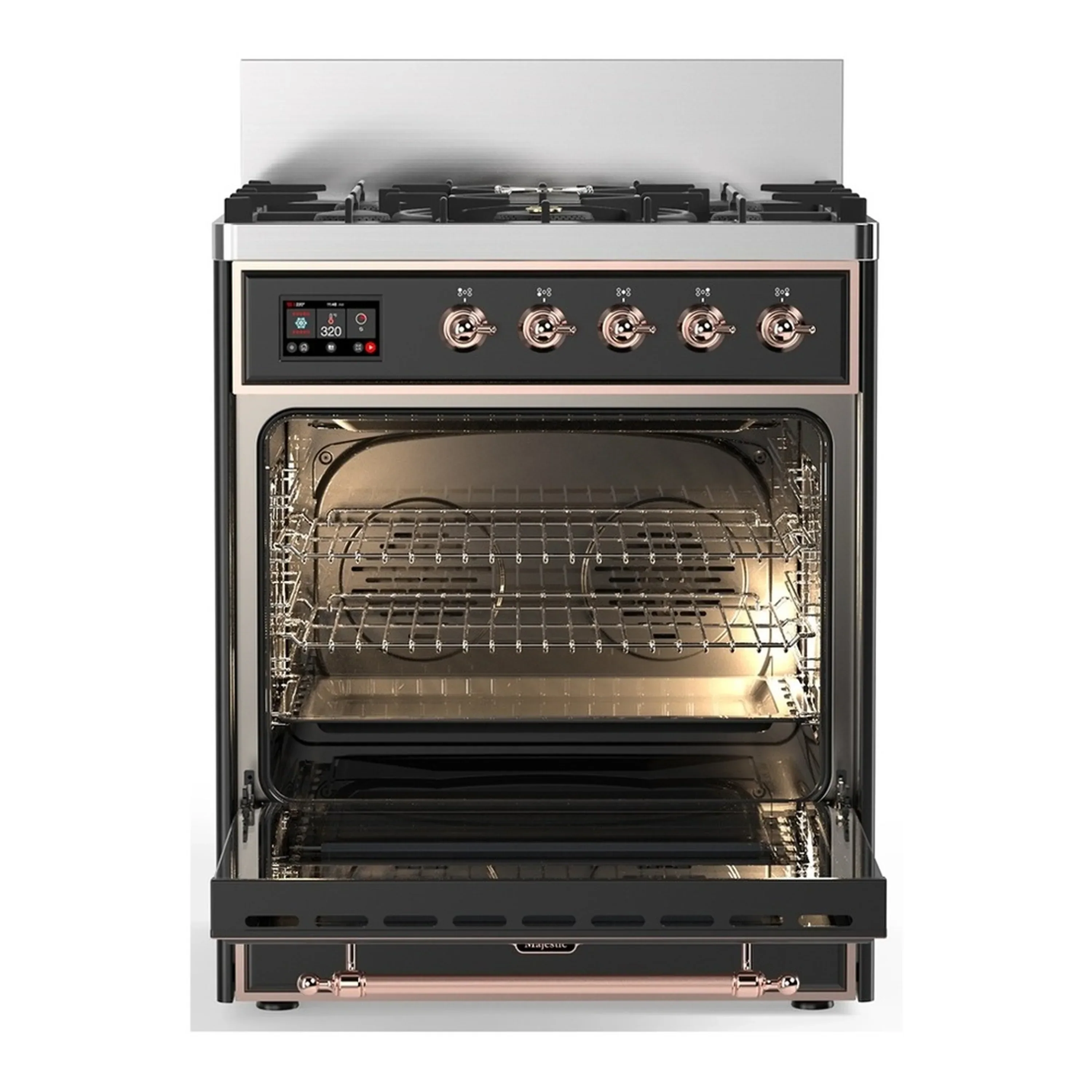 ILVE Majestic III 30-inch Dual Fuel Range with 5 Liquid Propane Burner and Solid Door Electric Oven in Graphite Matte with Copper Trim (UM30QNR3MGPLP) - Image 4
