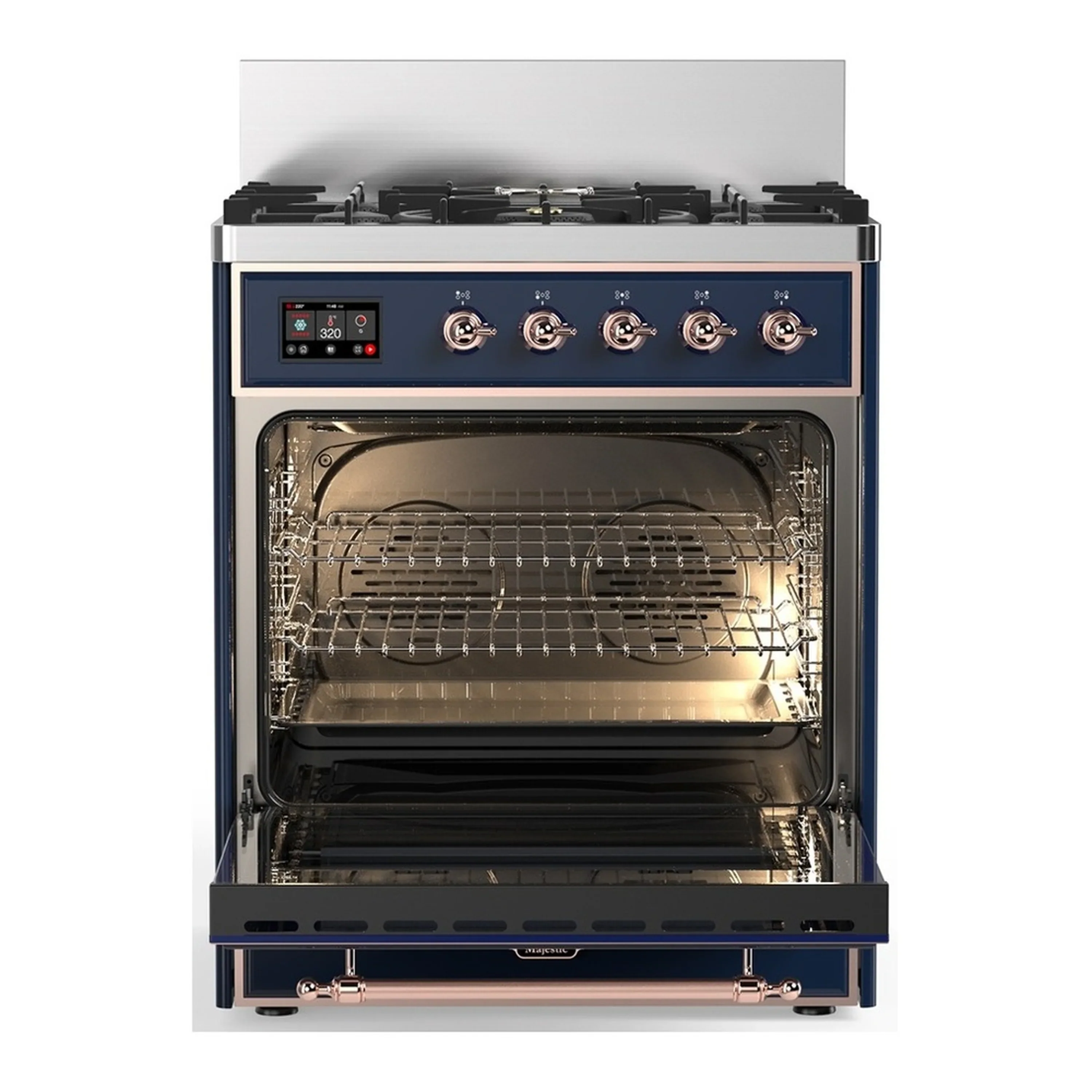 ILVE Majestic III 30-inch Dual Fuel Range with 5 Natural Gas Burner and Solid Door Electric Oven in Midnight Blue with Copper Trim (UM30QNR3MBP) - Image 4