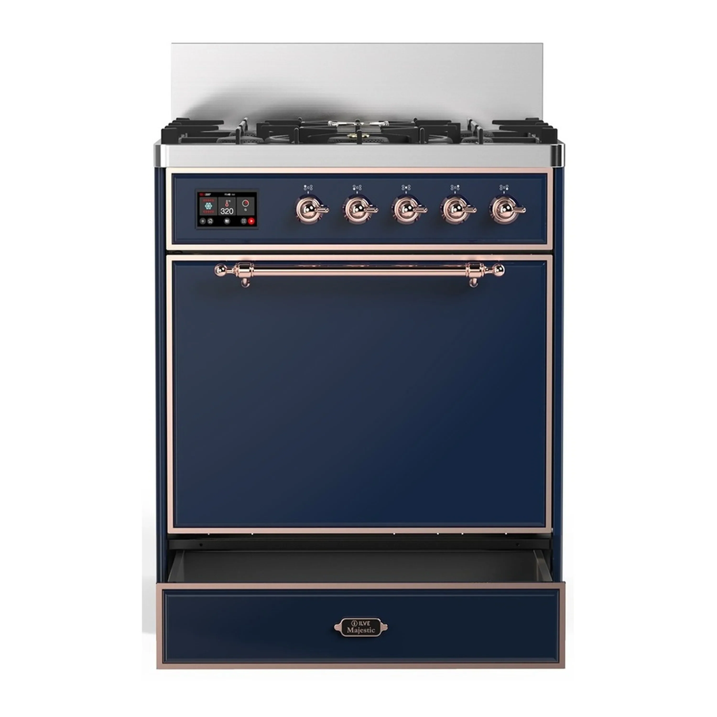 ILVE Majestic III 30-inch Dual Fuel Range with 5 Liquid Propane Burner and Solid Door Electric Oven in Midnight Blue with Copper Trim (UM30QNR3MBPLP) - Image 3