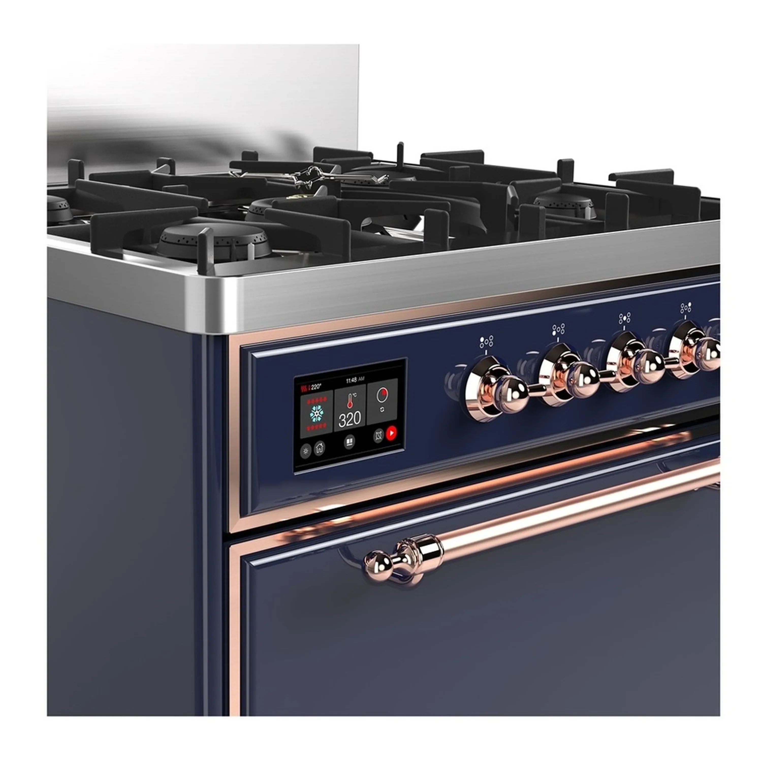ILVE Majestic III 30-inch Dual Fuel Range with 5 Liquid Propane Burner and Solid Door Electric Oven in Midnight Blue with Copper Trim (UM30QNR3MBPLP) - Image 5