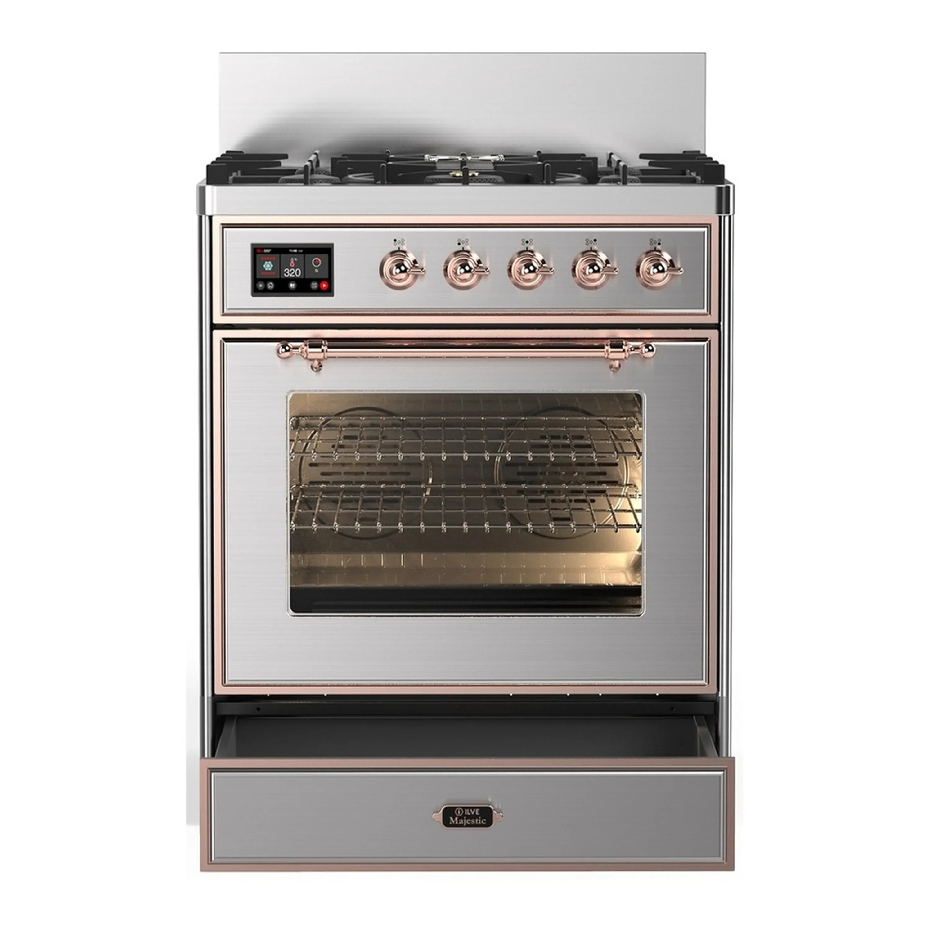 ILVE Majestic III 30-inch Dual Fuel Range with 5 Natural Gas Burner and Triple Glass Door Electric Oven in Stainless Steel with Copper Trim (UM30NR3SSP) - Image 3