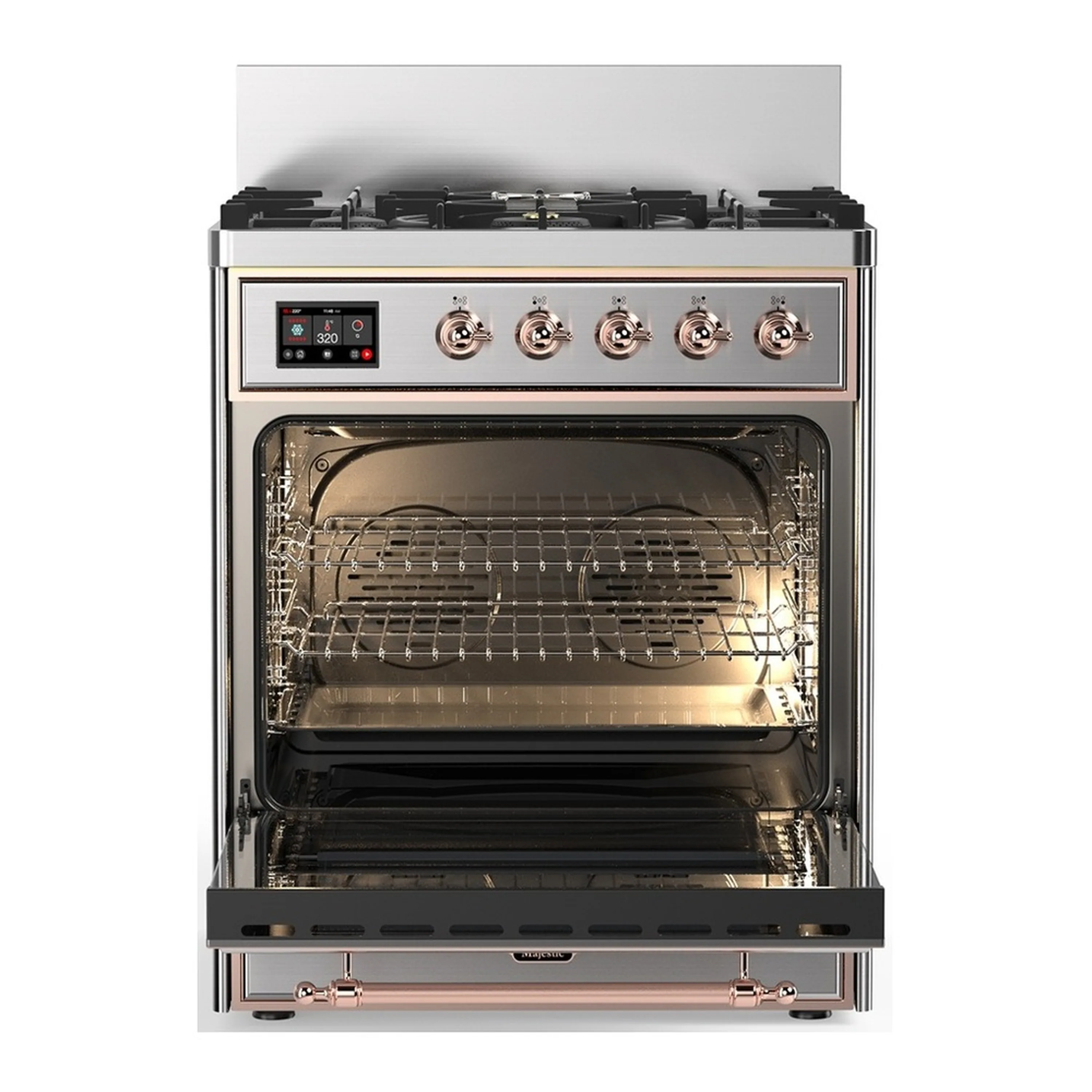 ILVE Majestic III 30-inch Dual Fuel Range with 5 Natural Gas Burner and Triple Glass Door Electric Oven in Stainless Steel with Copper Trim (UM30NR3SSP) - Image 4