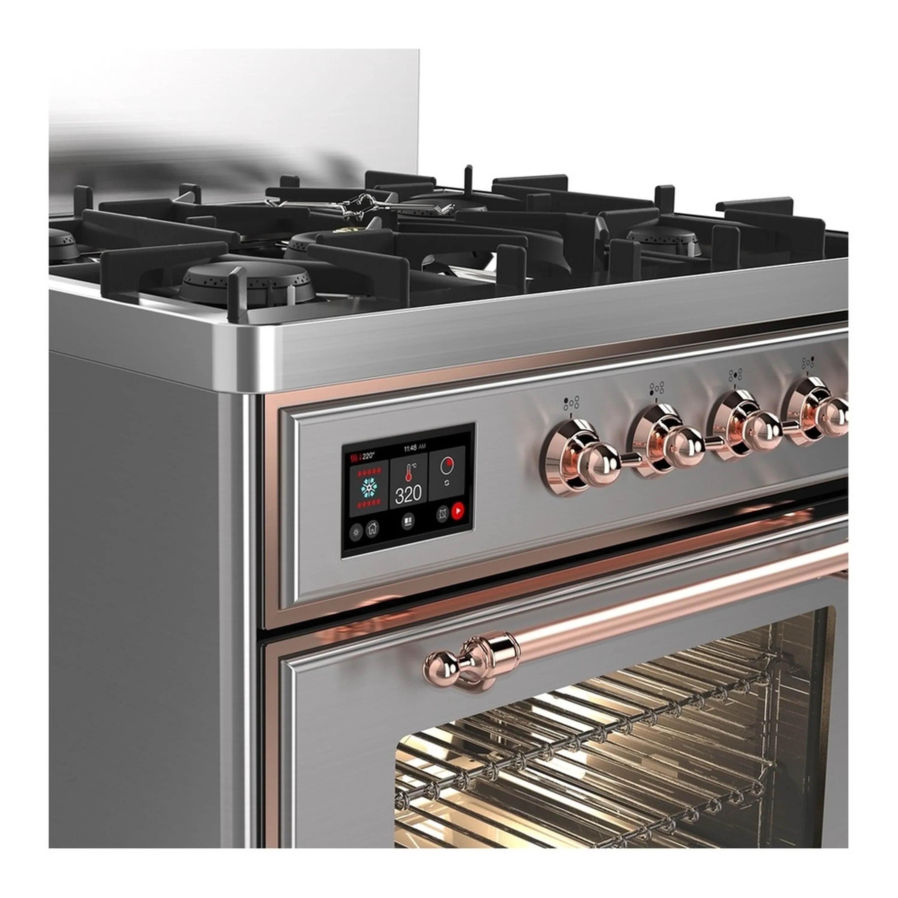 ILVE Majestic III 30-inch Dual Fuel Range with 5 Natural Gas Burner and Triple Glass Door Electric Oven in Stainless Steel with Copper Trim (UM30NR3SSP) - Image 5