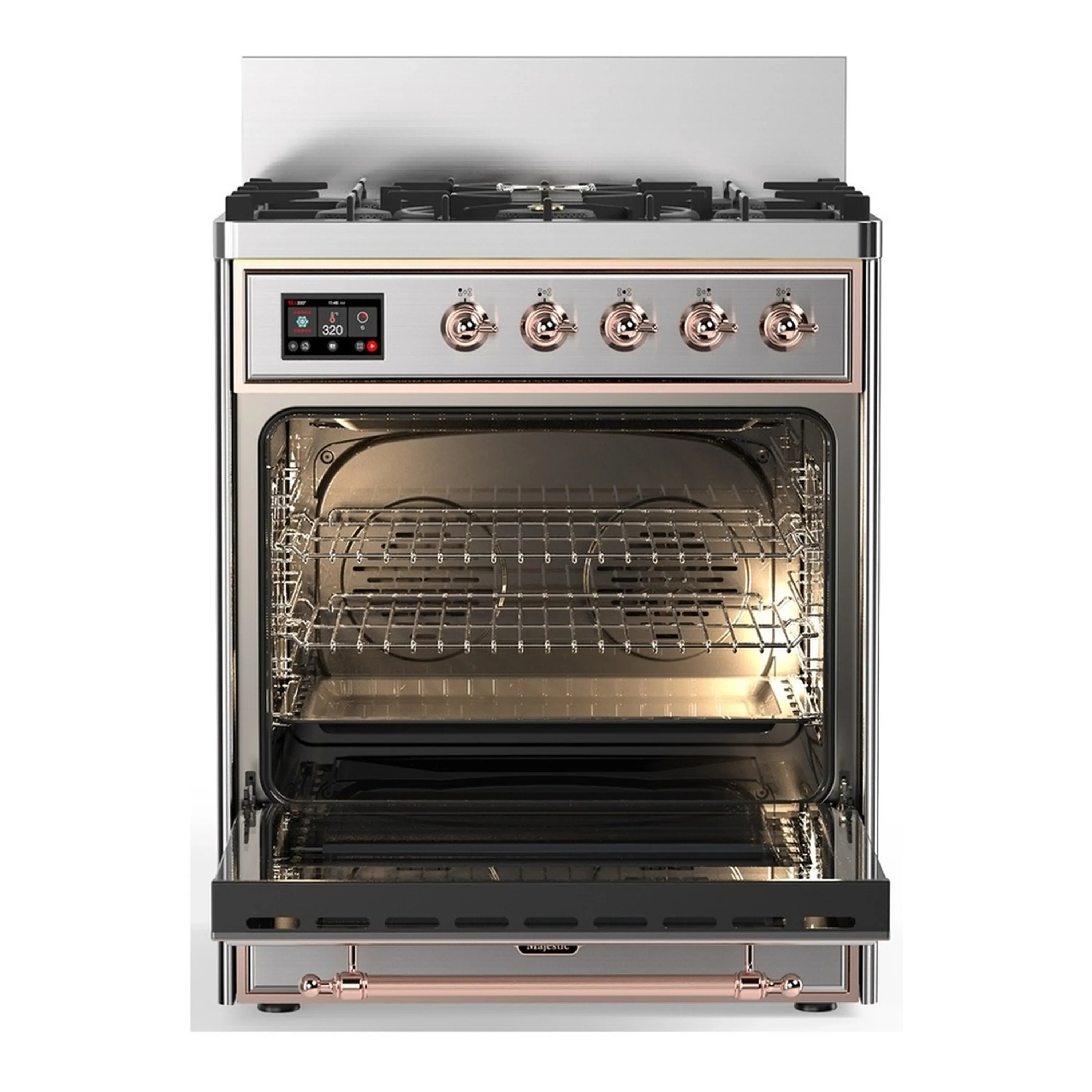 ILVE Majestic III 30-inch Dual Fuel Range with 5 Liquid Propane Burner and Solid Door Electric Oven in Stainless Steel with Copper Trim (UM30QNR3SSPLP) - Image 4