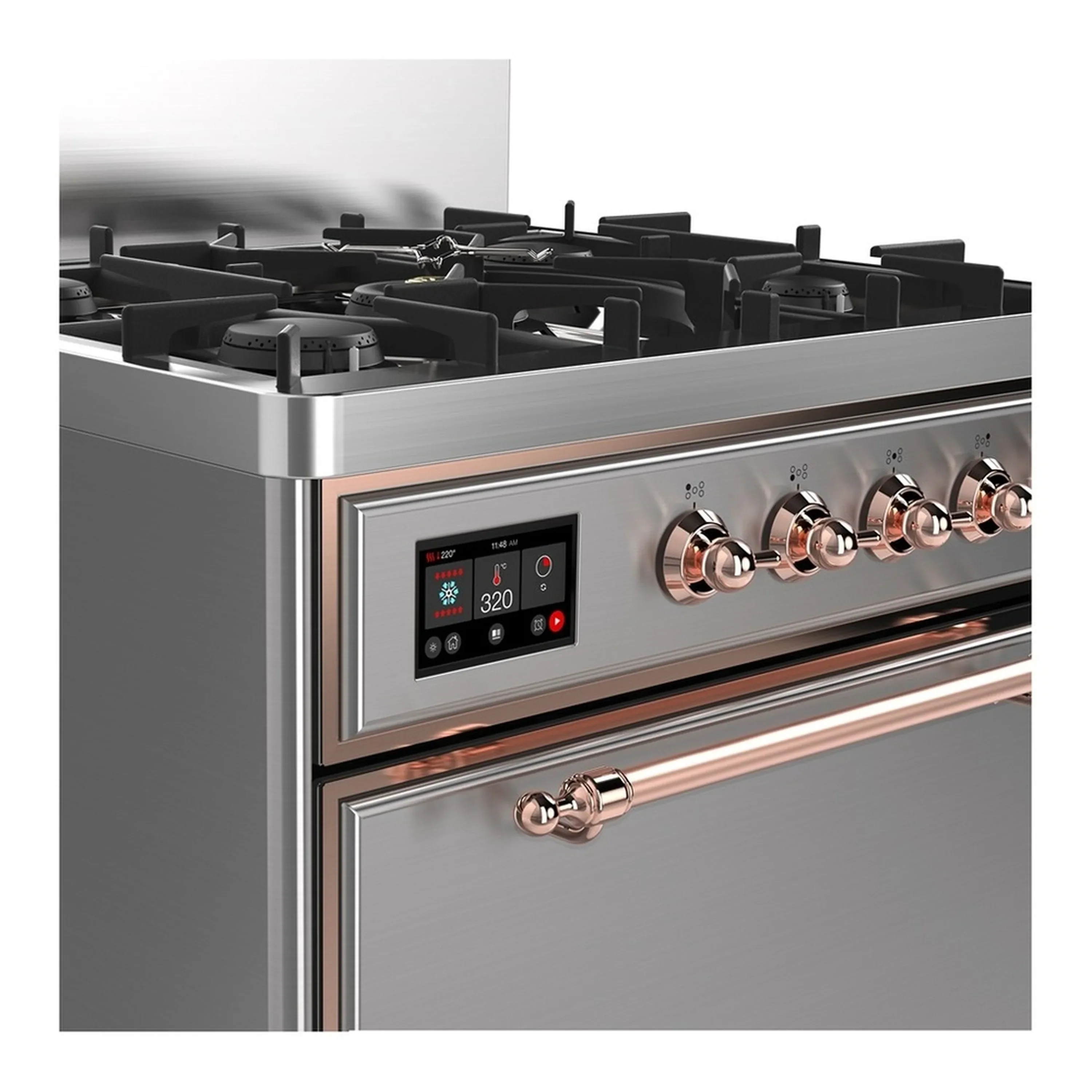 ILVE Majestic III 30-inch Dual Fuel Range with 5 Liquid Propane Burner and Solid Door Electric Oven in Stainless Steel with Copper Trim (UM30QNR3SSPLP) - Image 5