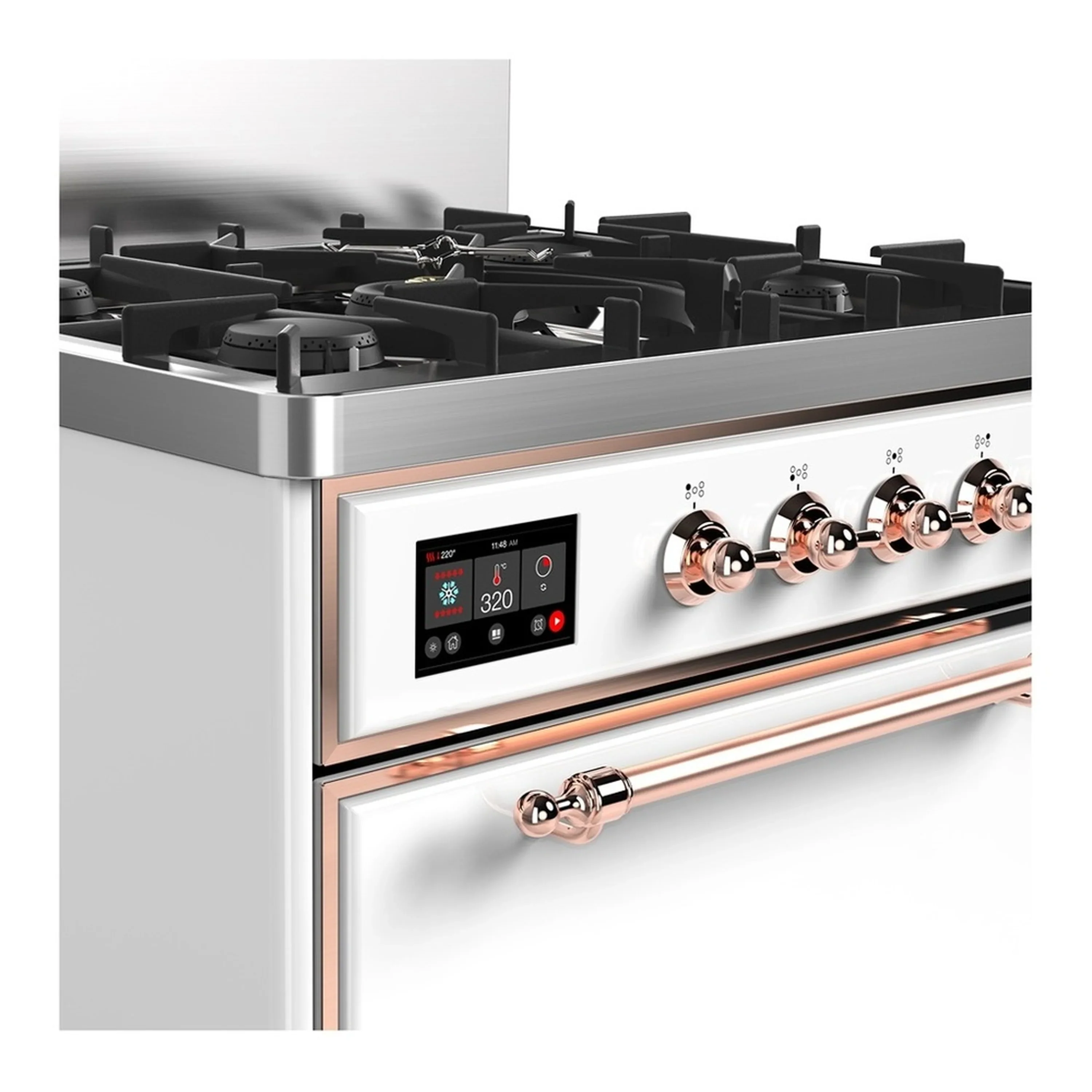 ILVE Majestic III 30-inch Dual Fuel Range with 5 Natural Gas Burner and Solid Door Electric Oven in White with Copper Trim (UM30QNR3WHP) - Image 5