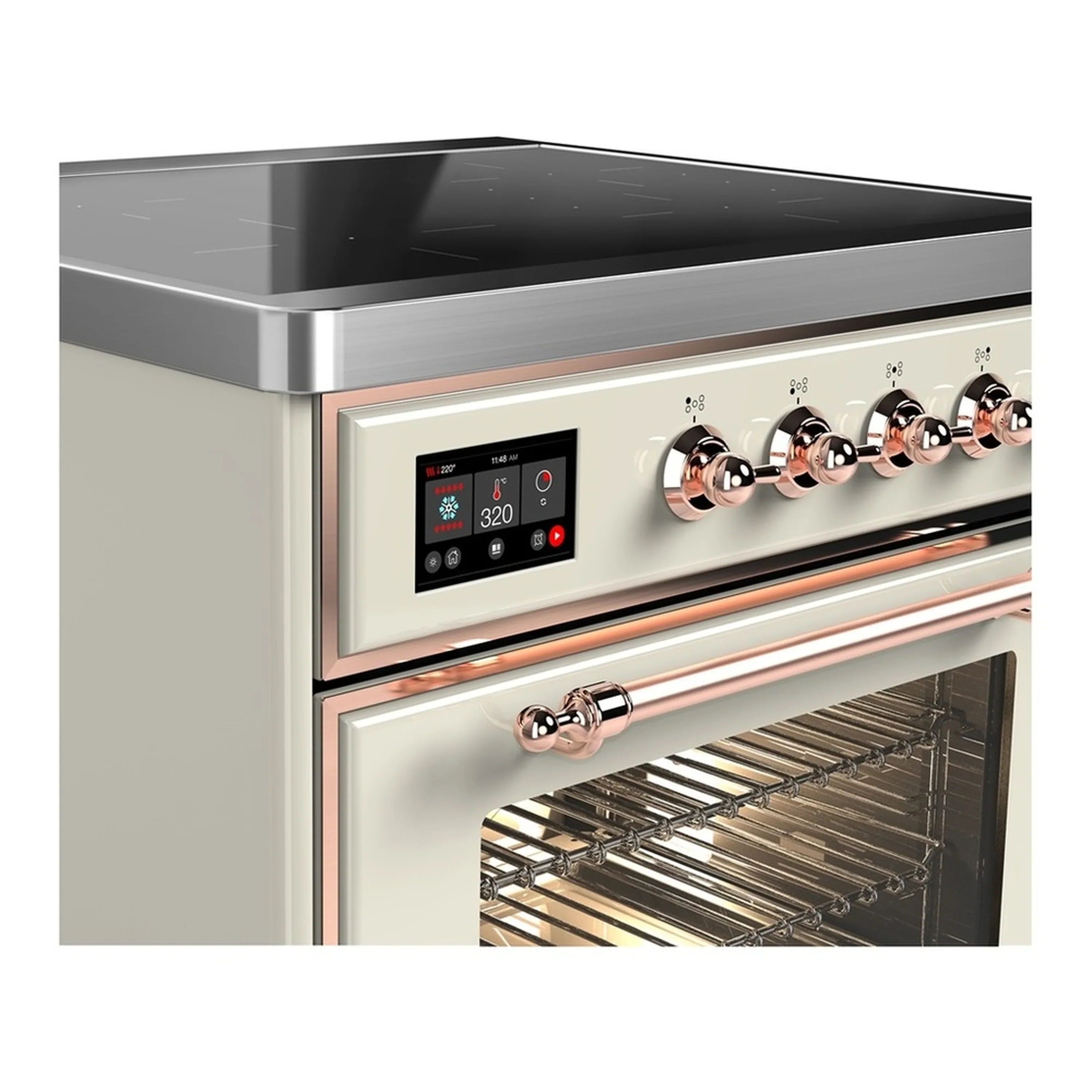 ILVE Majestic III 30-Inch Induction Range with 4 Induction Elements and Triple Glass Door Electric Oven in Antique White with Copper Trim (UMIB30NR3AWP) - Image 4