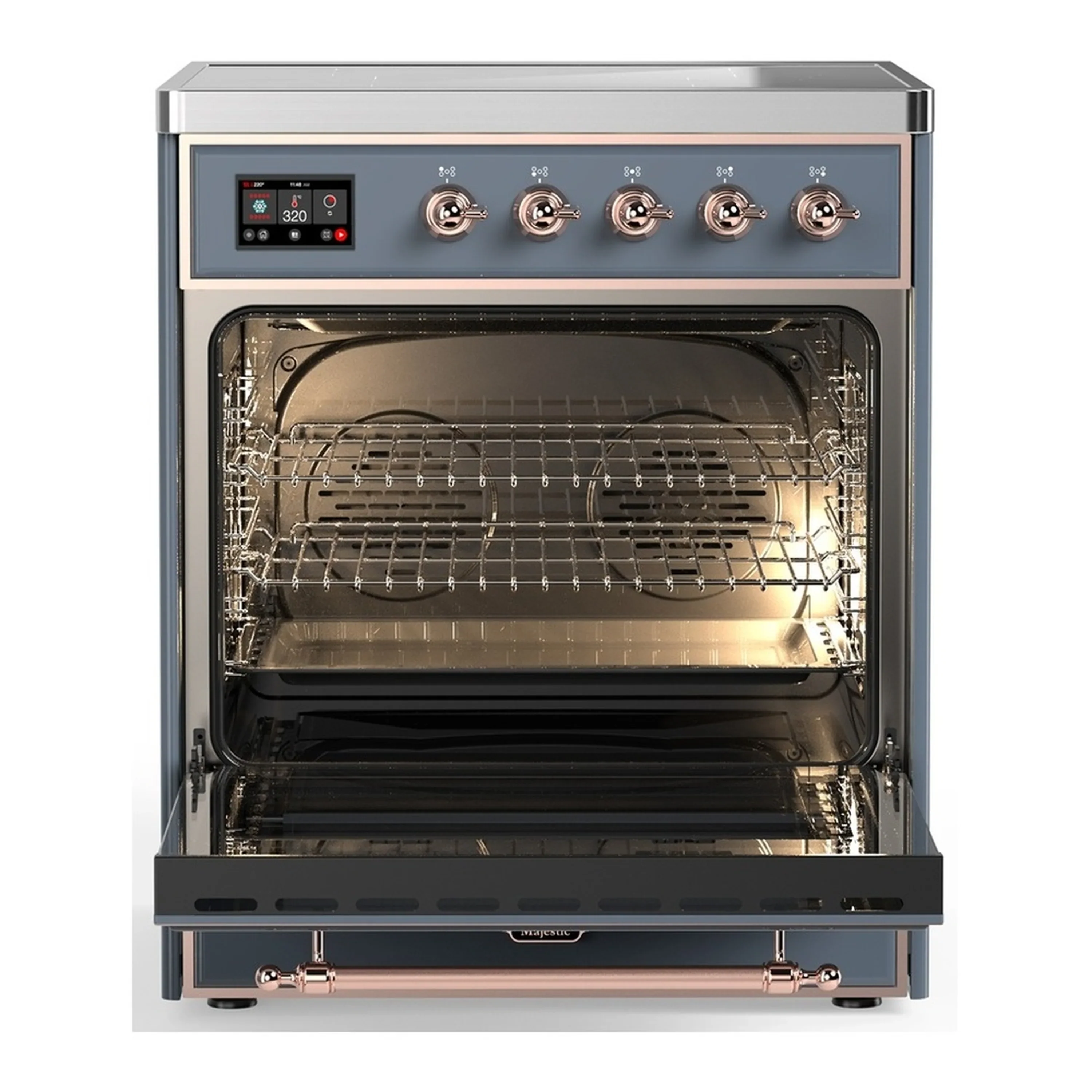 ILVE Majestic III 30-Inch Induction Range with 4 Induction Elements and Triple Glass Door Electric Oven in Blue Grey with Copper Trim (UMIB30NR3BGP) - Image 3
