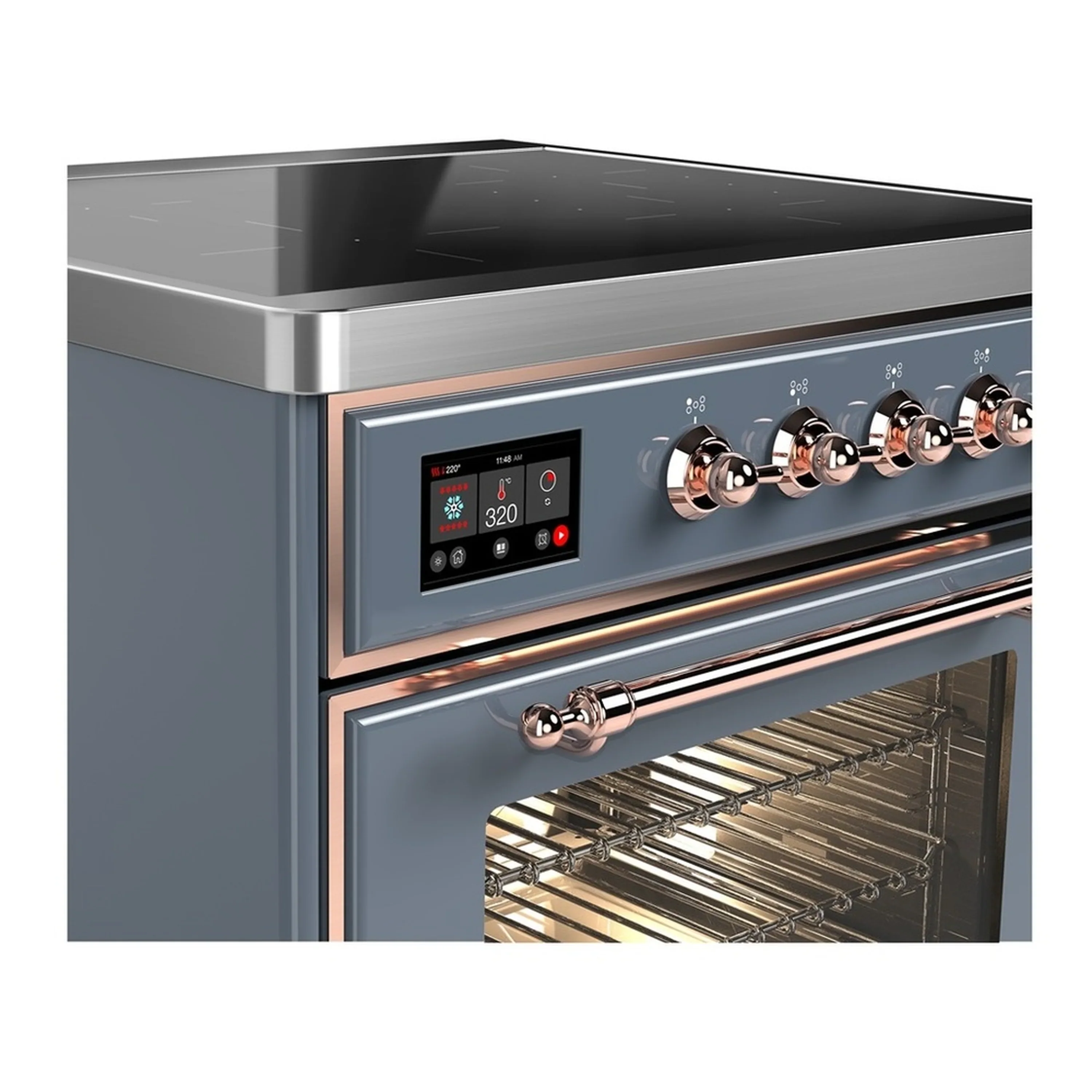 ILVE Majestic III 30-Inch Induction Range with 4 Induction Elements and Triple Glass Door Electric Oven in Blue Grey with Copper Trim (UMIB30NR3BGP) - Image 4