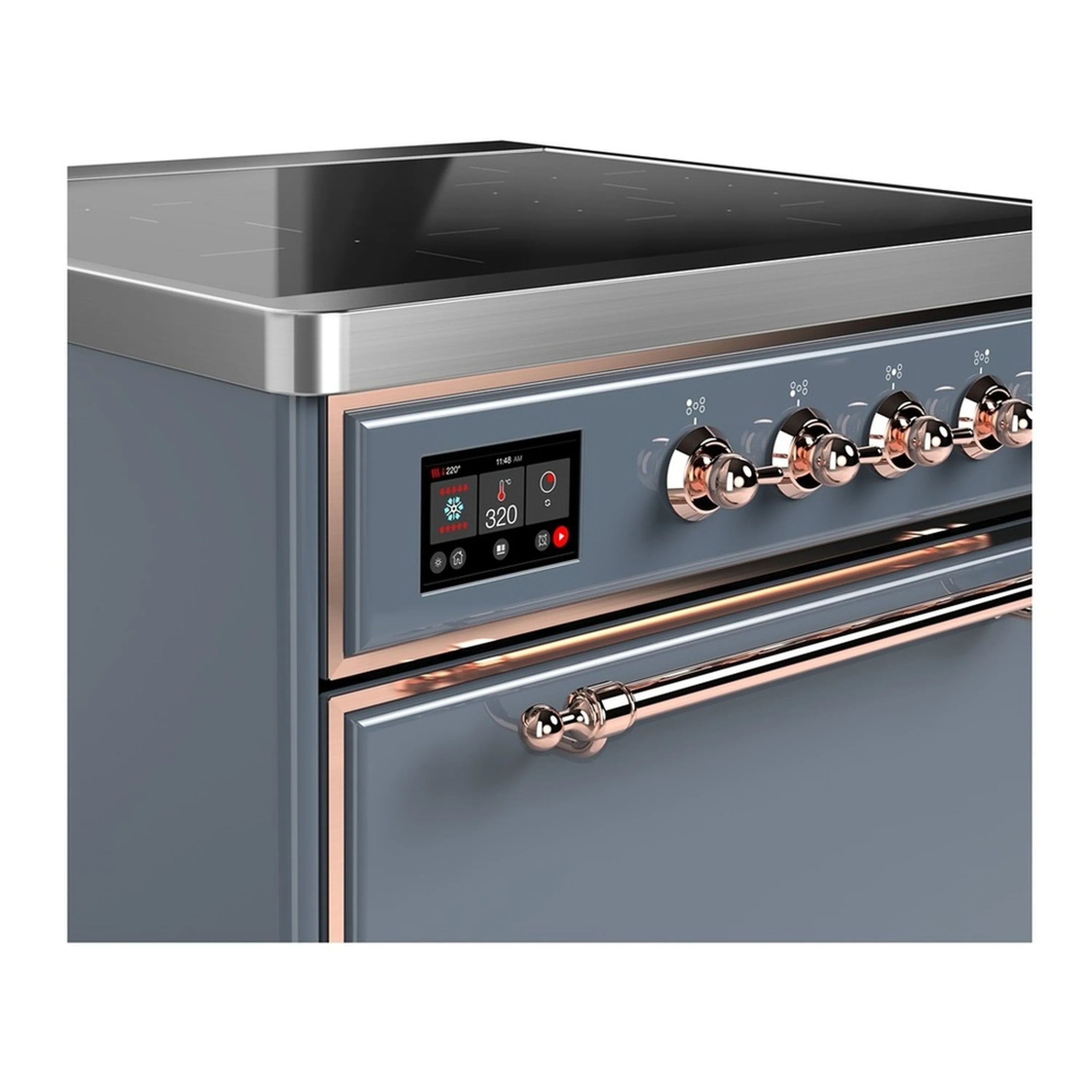 ILVE Majestic III 30-Inch Induction Range with 4 Induction Elements and Solid Door Electric Oven in Blue Grey with Copper Trim (UMIB30QNR3BGP) - Image 4